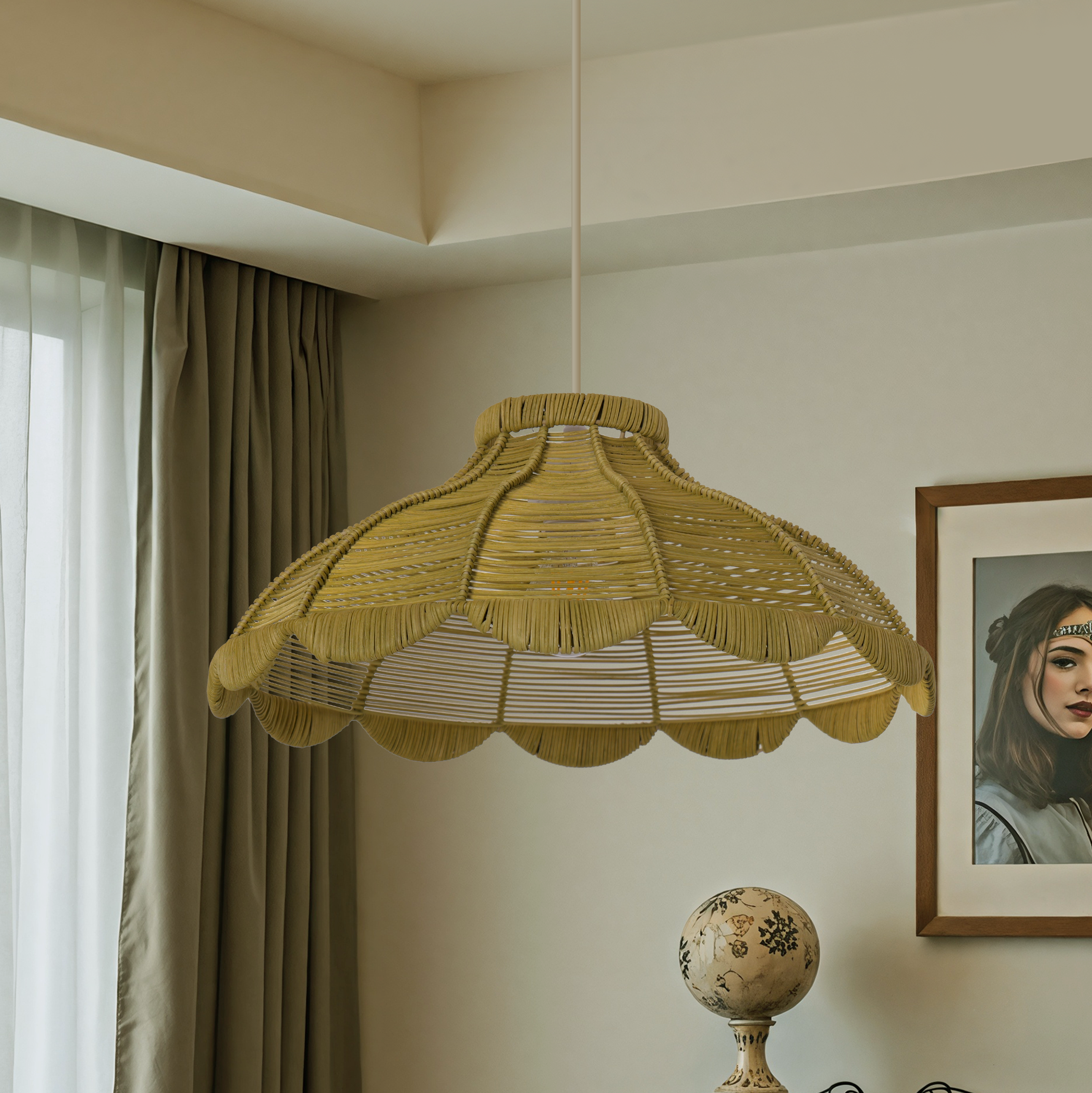 Reseda Petal Shaped Rattan Pendant Light