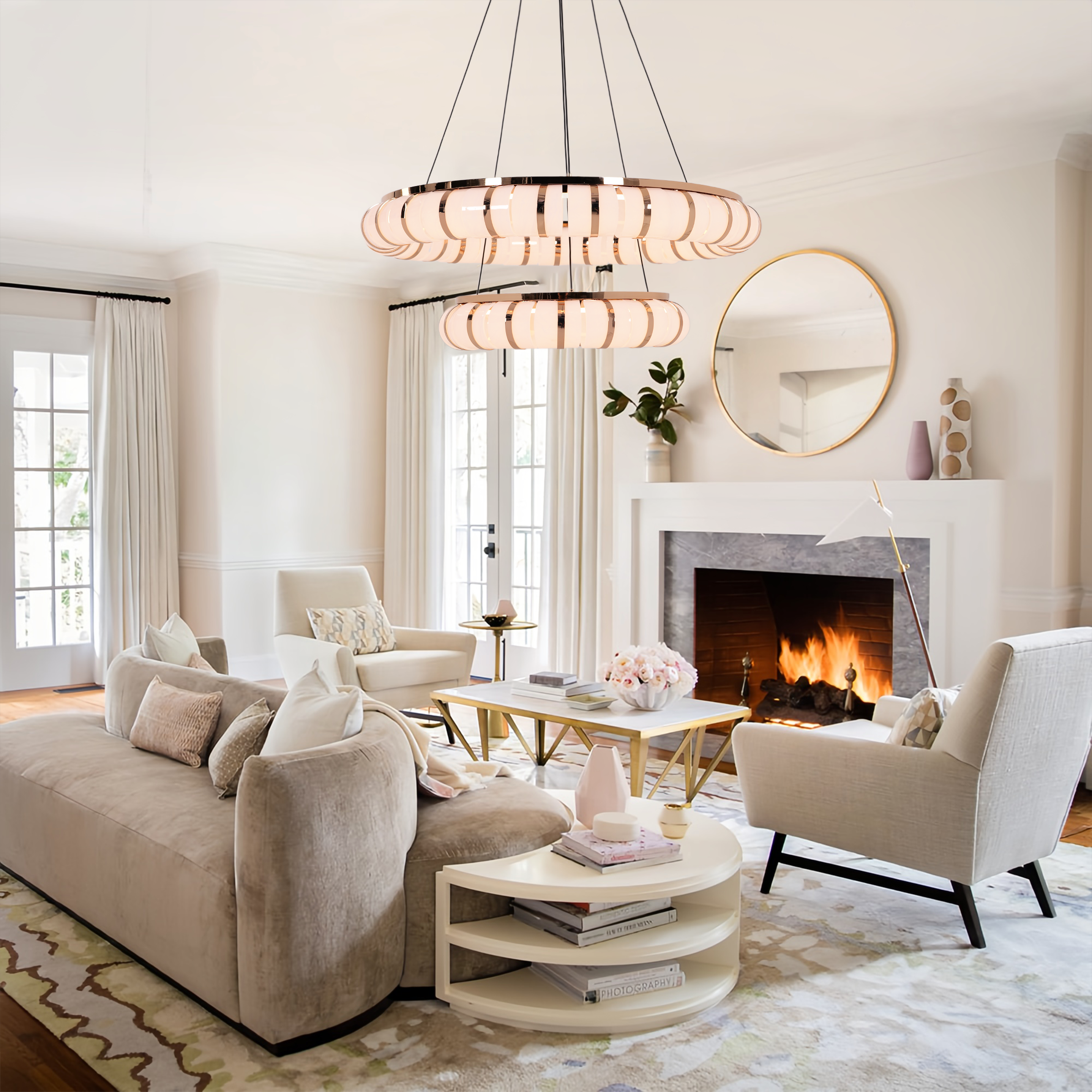 Dual-Ring Modern LED Chandelier with Adjustable Suspension