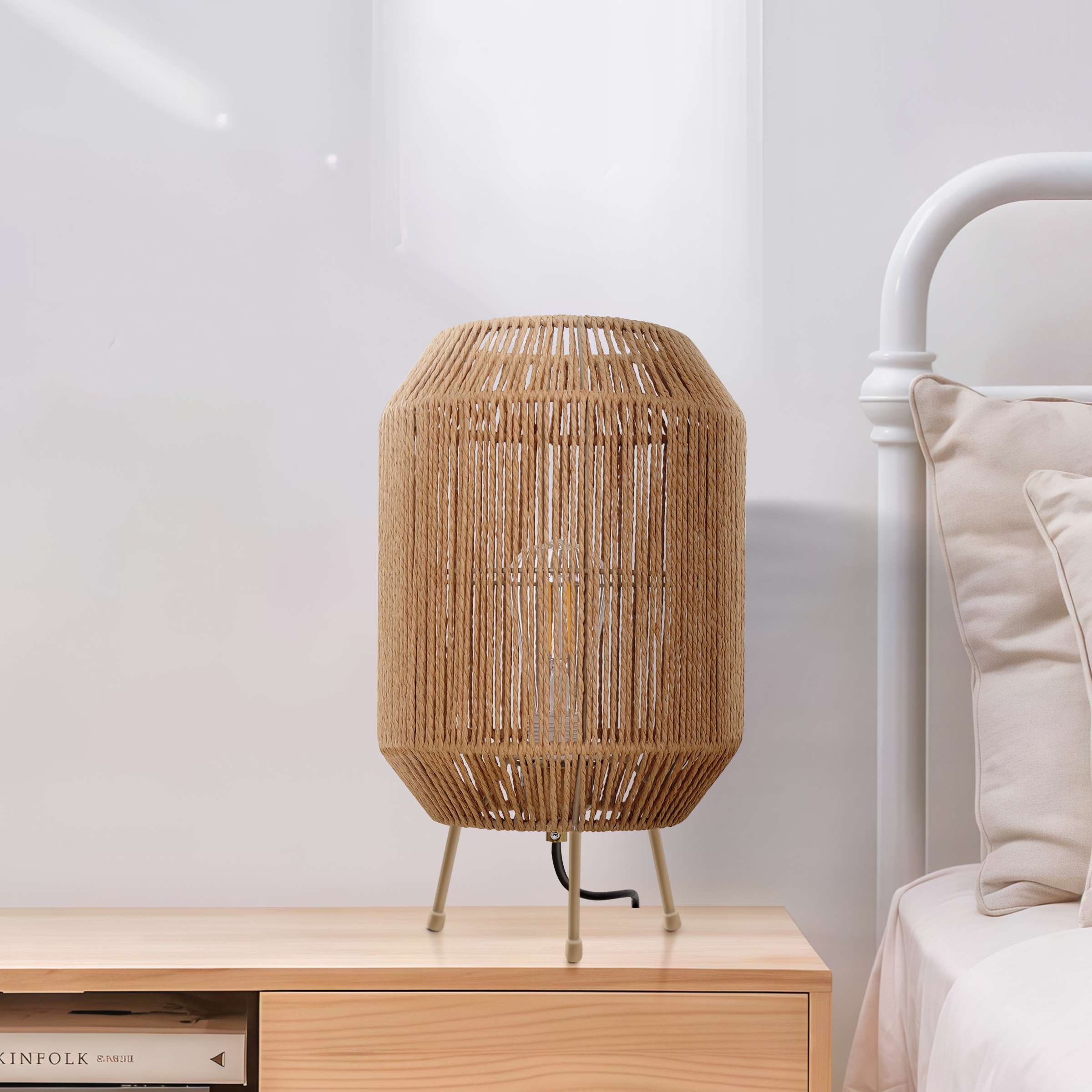 Handcrafted Paper Rope Table Lamp – Eco-Friendly Boho Lighting for Living Rooms, Bedrooms, and Cozy Spaces