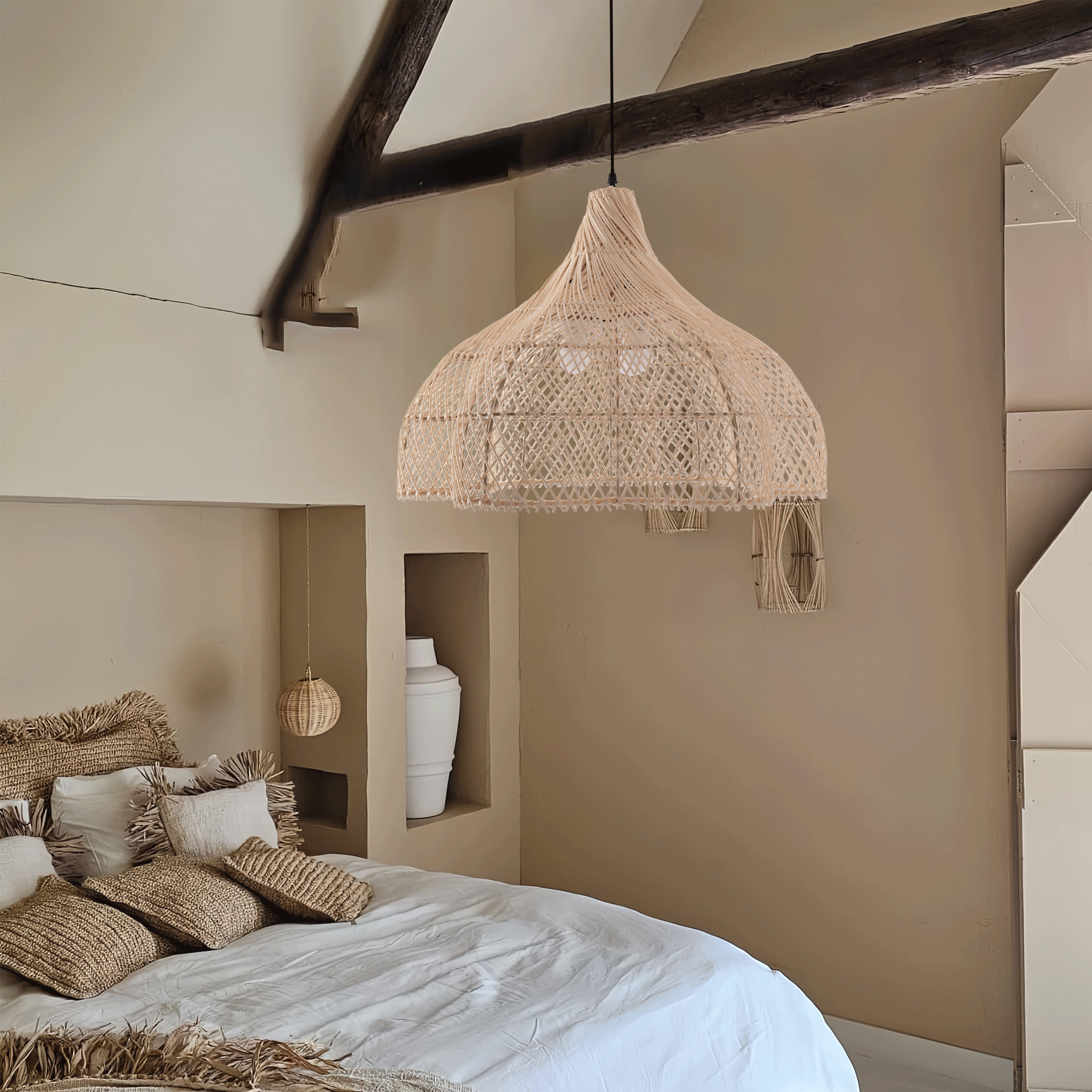 Handcrafted Bamboo Rattan Pendant Light with Tranquil Umbrella Design