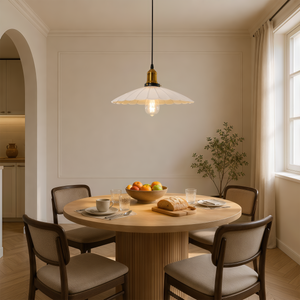 white iron pendant light in a warm living room