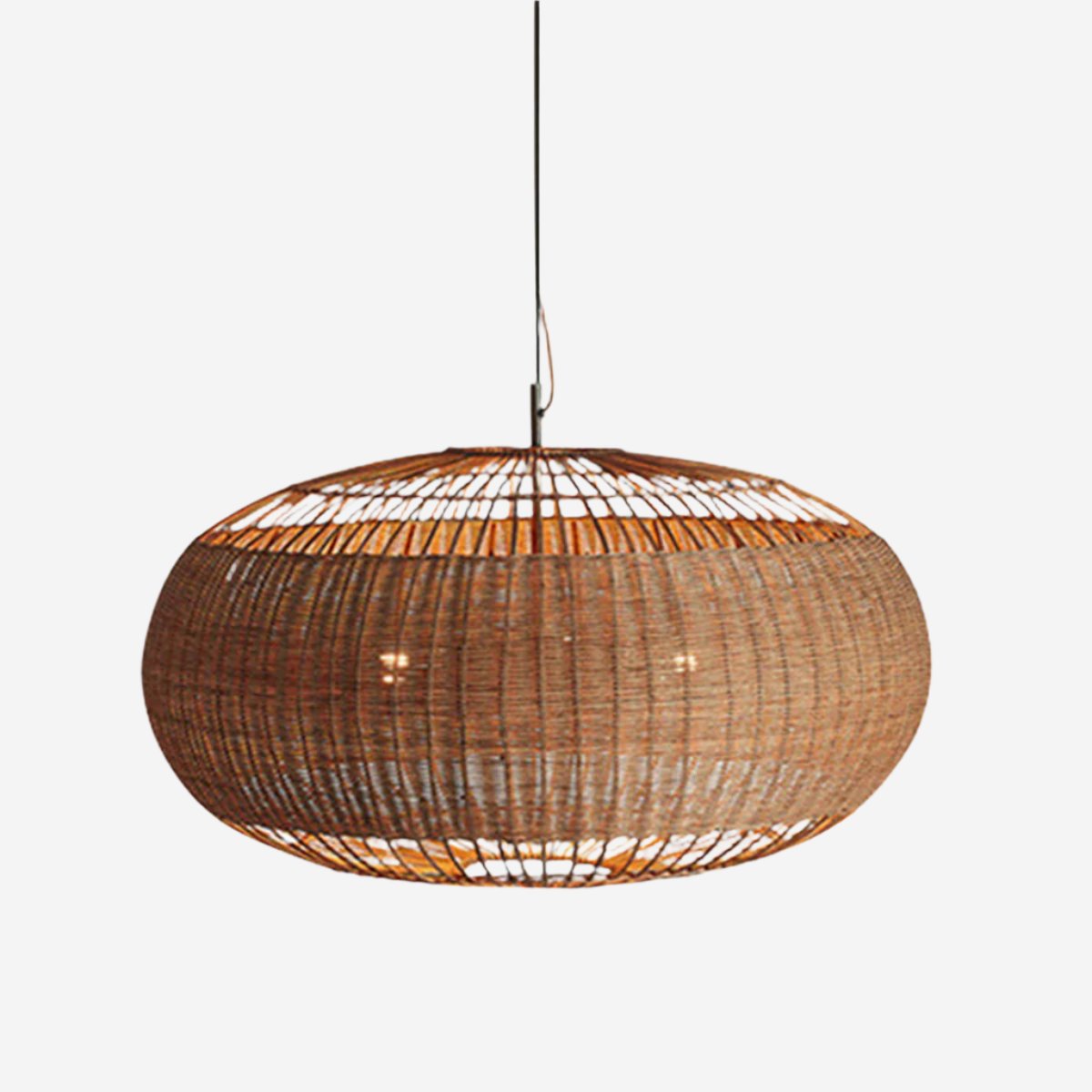 Handcrafted Rattan Pendant Light in Flat Round Basket Shape
