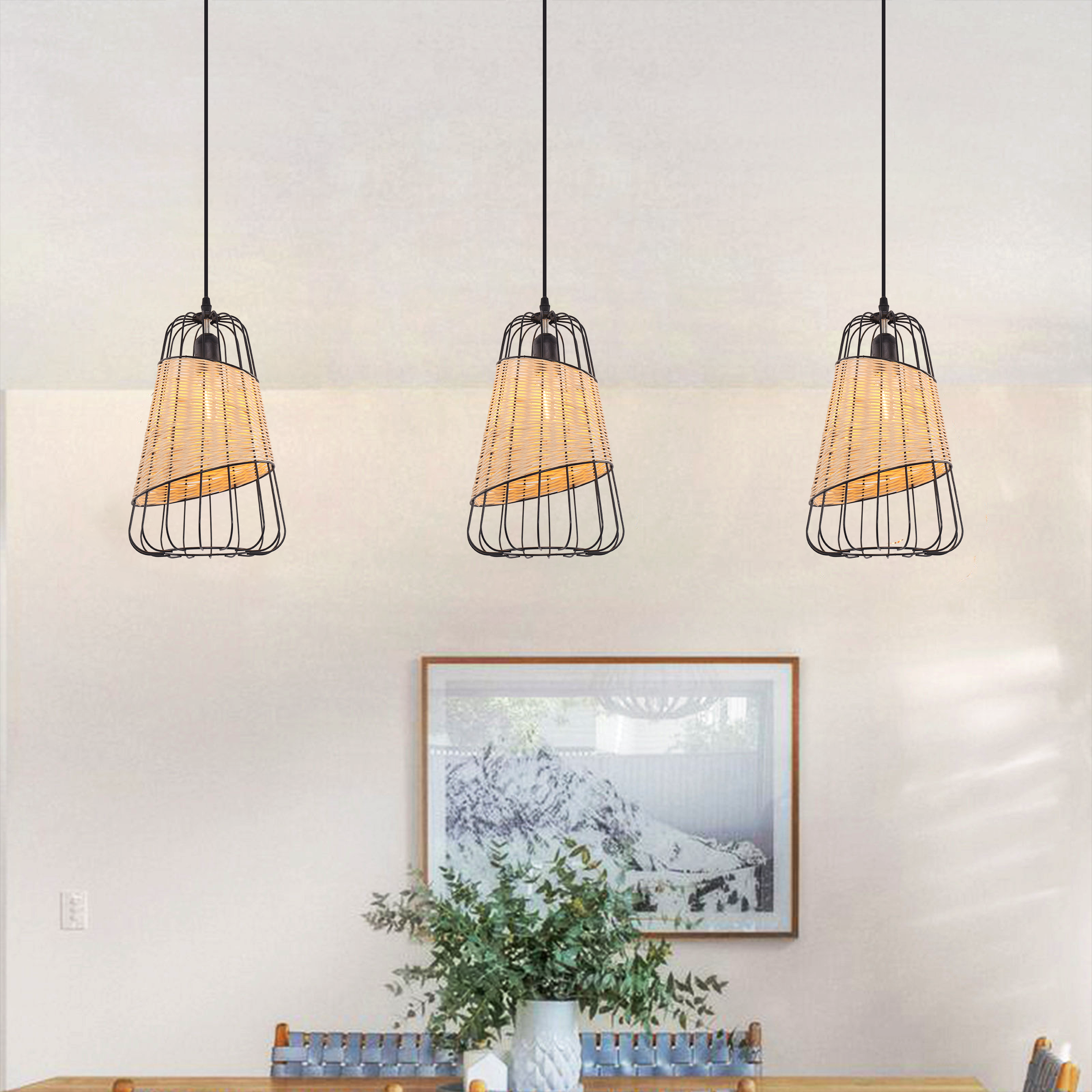 Lantern-Inspired Rattan Ceiling Light for Cozy Natural Elegance