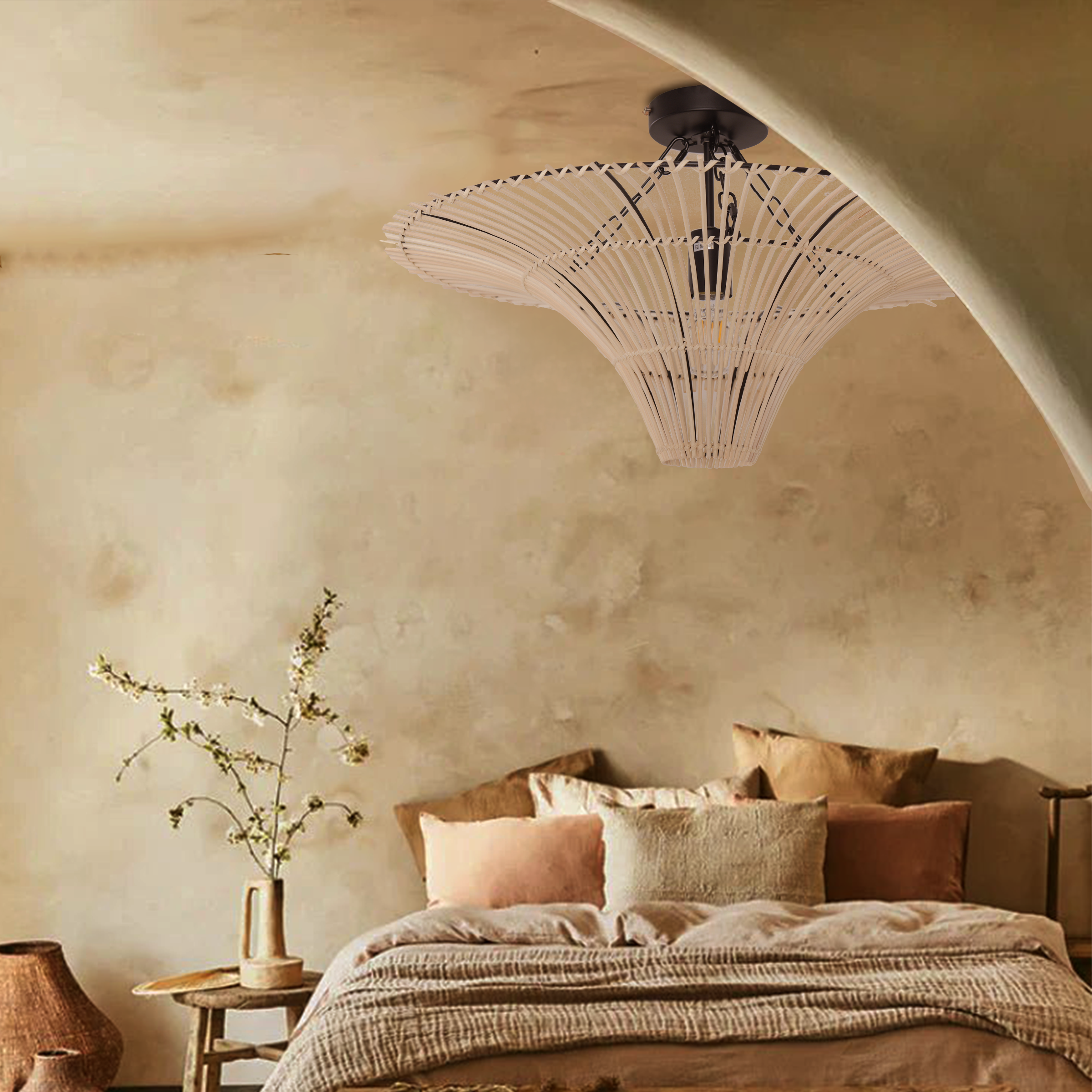 Flying Saucer-Shaped LED Rattan Pendant Light