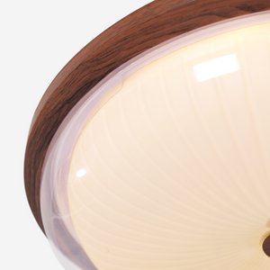 walnut ribbed acrylic ceiling light mounted close to the ceiling