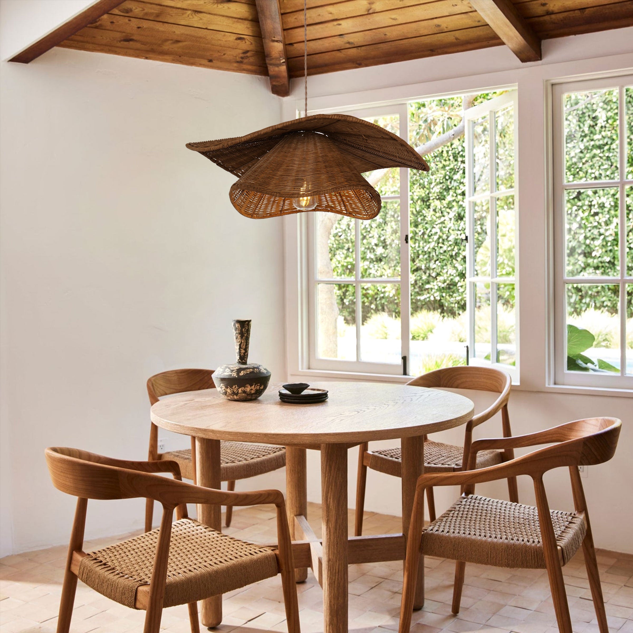 Organic Rattan Pendant Light – Woven Ceiling Light for Dining Room&Living Room