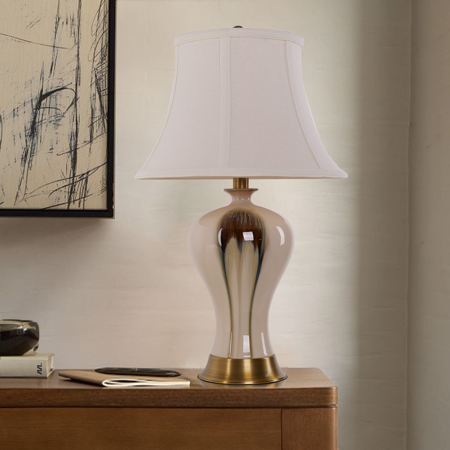 Black Gold Gradient Glazed Ceramic Table Lamp Vase Lamp