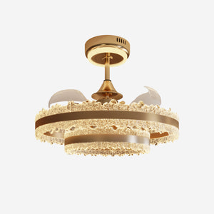 Gold halo ceiling fan light with crystal-style diffuser on a plain white background