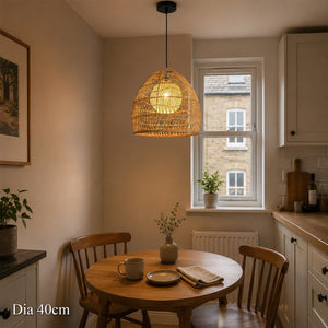 40cm rattan pendant light with yellow inner sphere for compact rooms