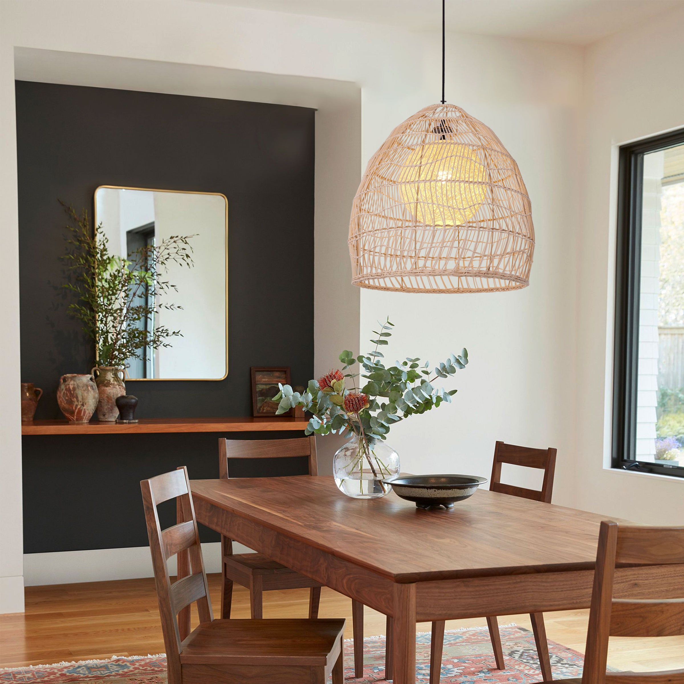 Handcrafted Rattan Pendant Light – Rustic Ceiling Hanging Lamp for Living Room, Dining Room & Kitchen