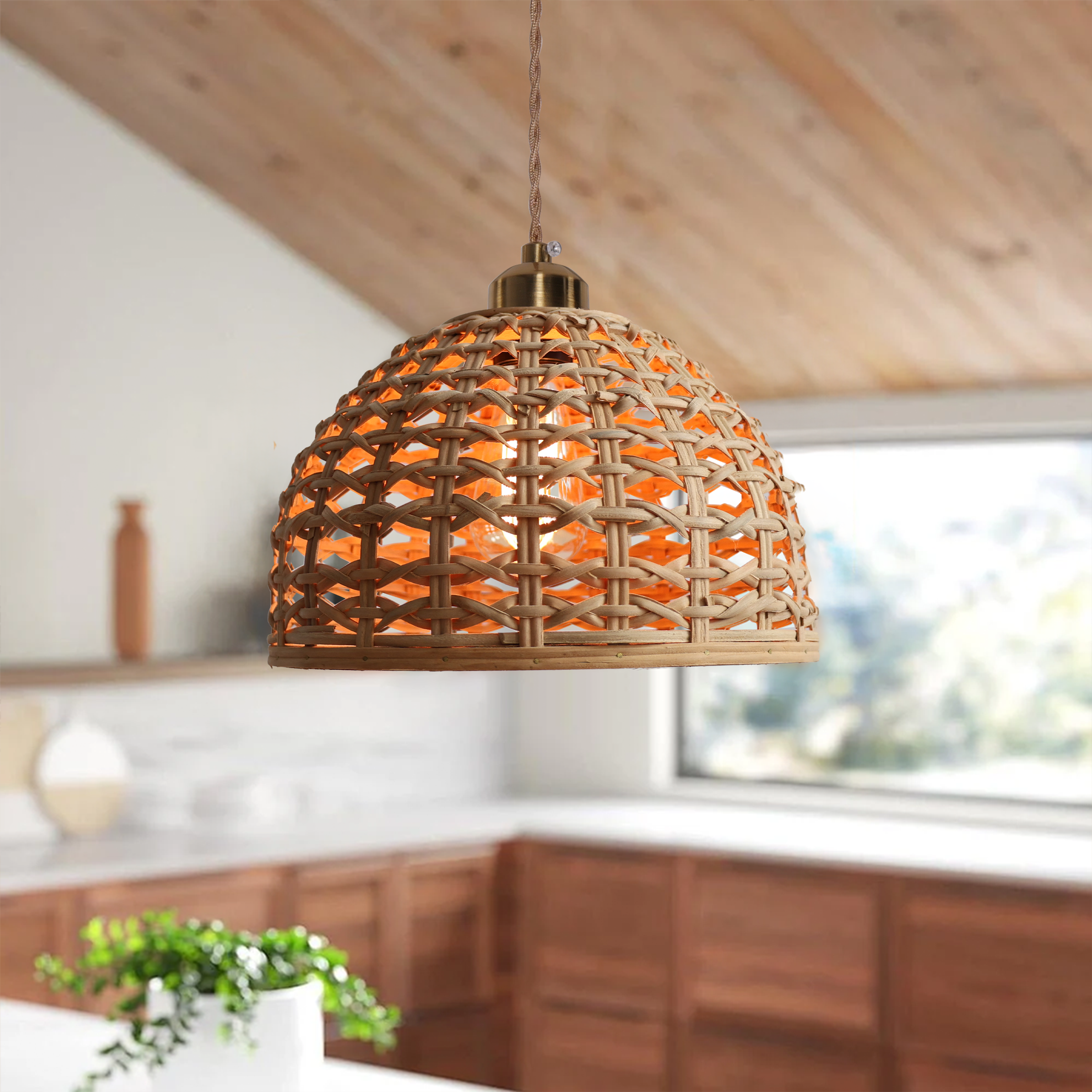 Nature-Inspired Wooden Dome Warm Glow Pendant Light