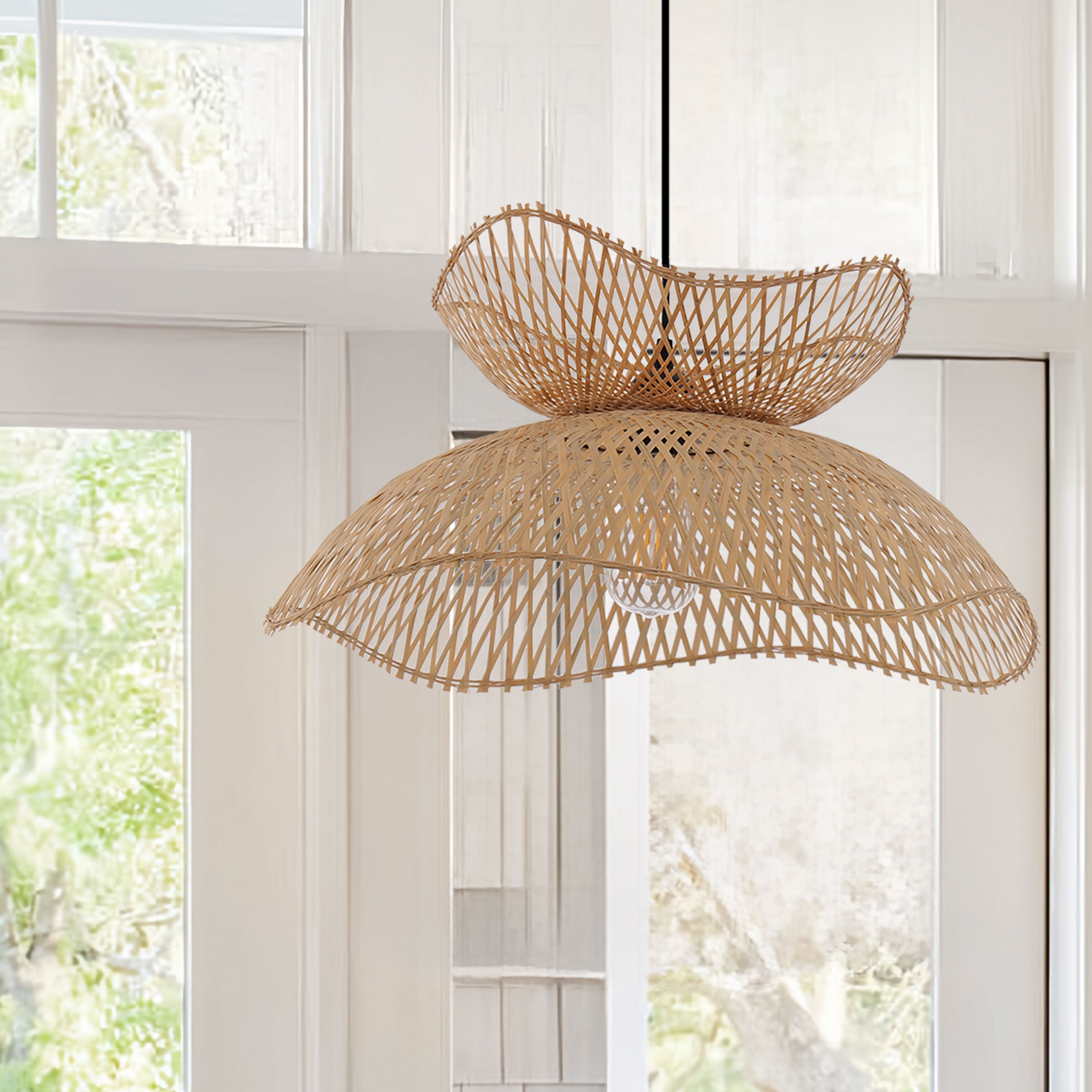 Handwoven Bamboo Pendant Light  Eco-Friendly Ceiling Lighting for Home