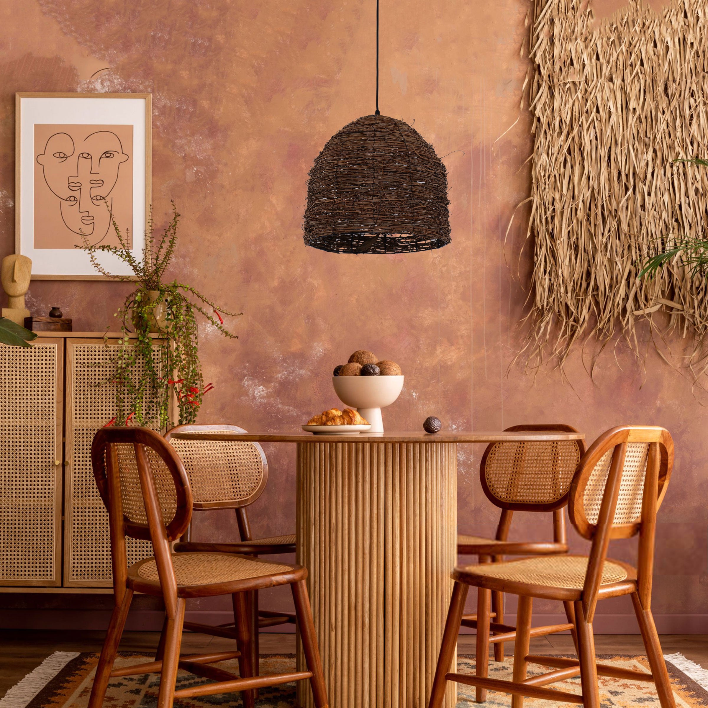 Rustic Woven Rattan Dome Pendant Light for Cozy Interiors