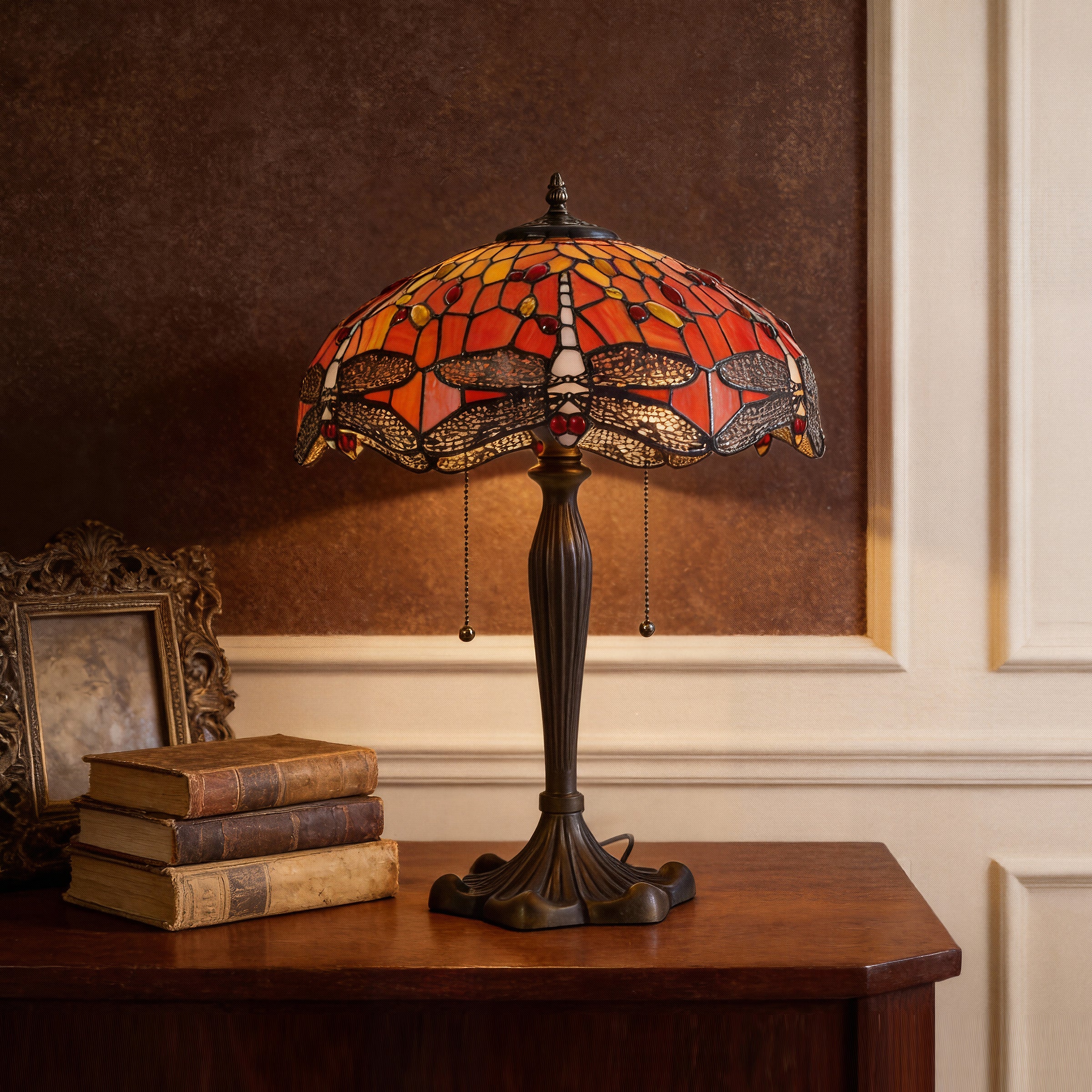 Tiffany Table Lamp | Handcrafted Stained Glass Dragonfly Series