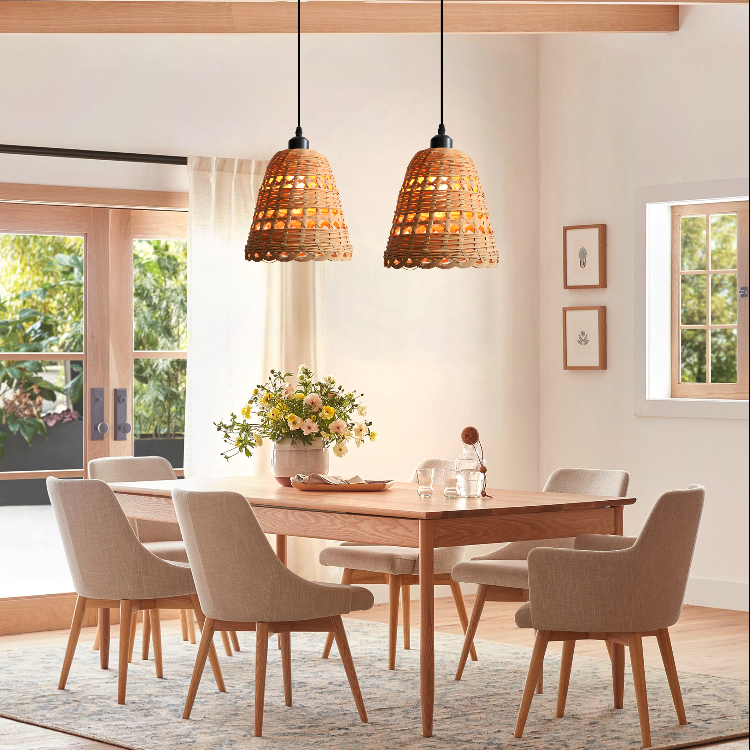 Natural Bamboo Pendant Light for Boho Home Decor