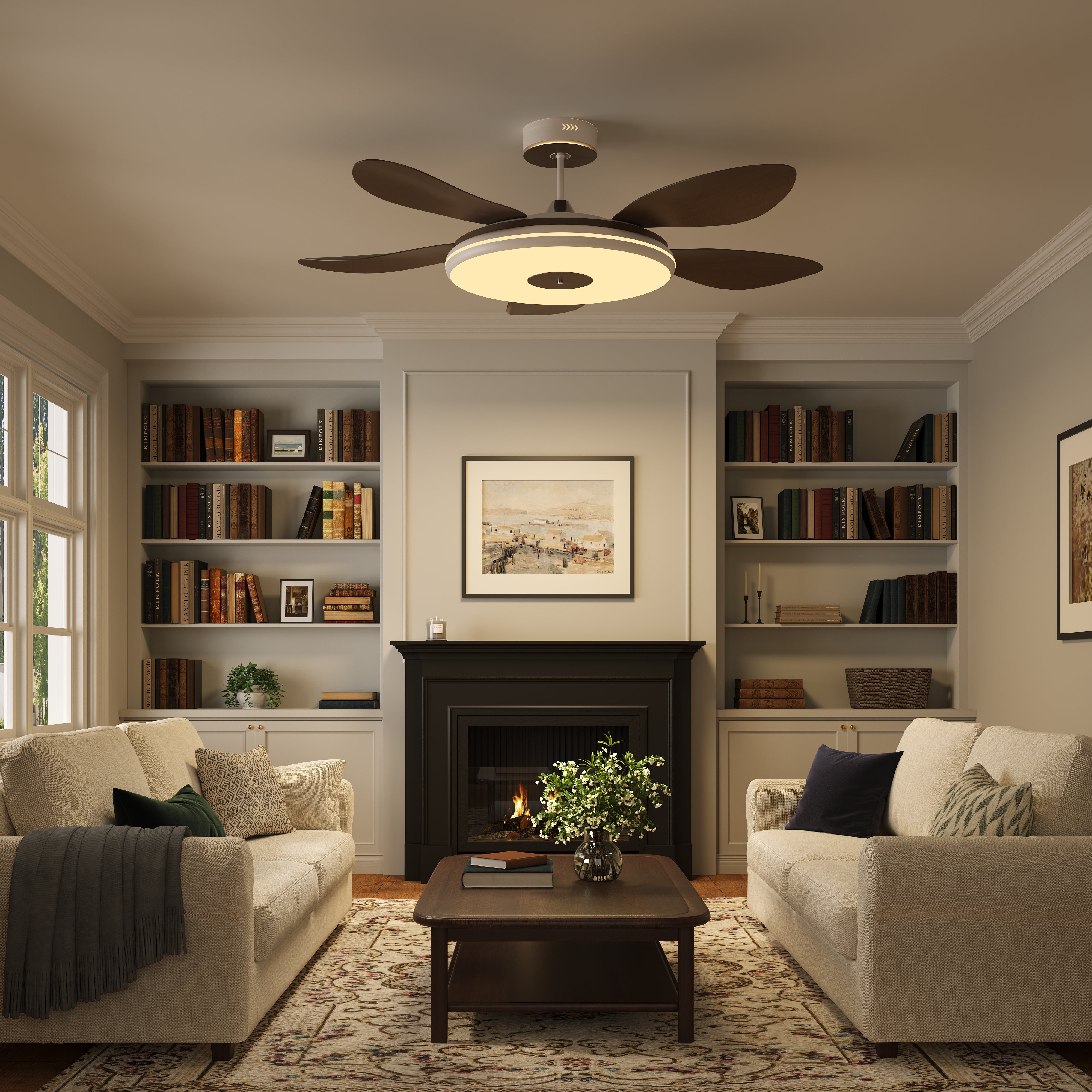 Walnut 48 Inch Reversible LED Ceiling Fan Light with Remote
