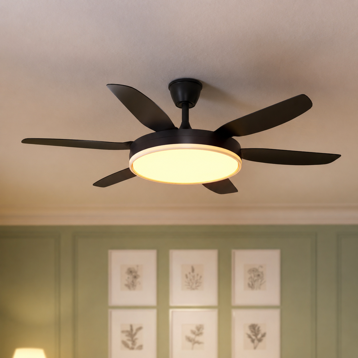 Black 57inch LED Ceiling Fan with Remote, Quiet DC Motor