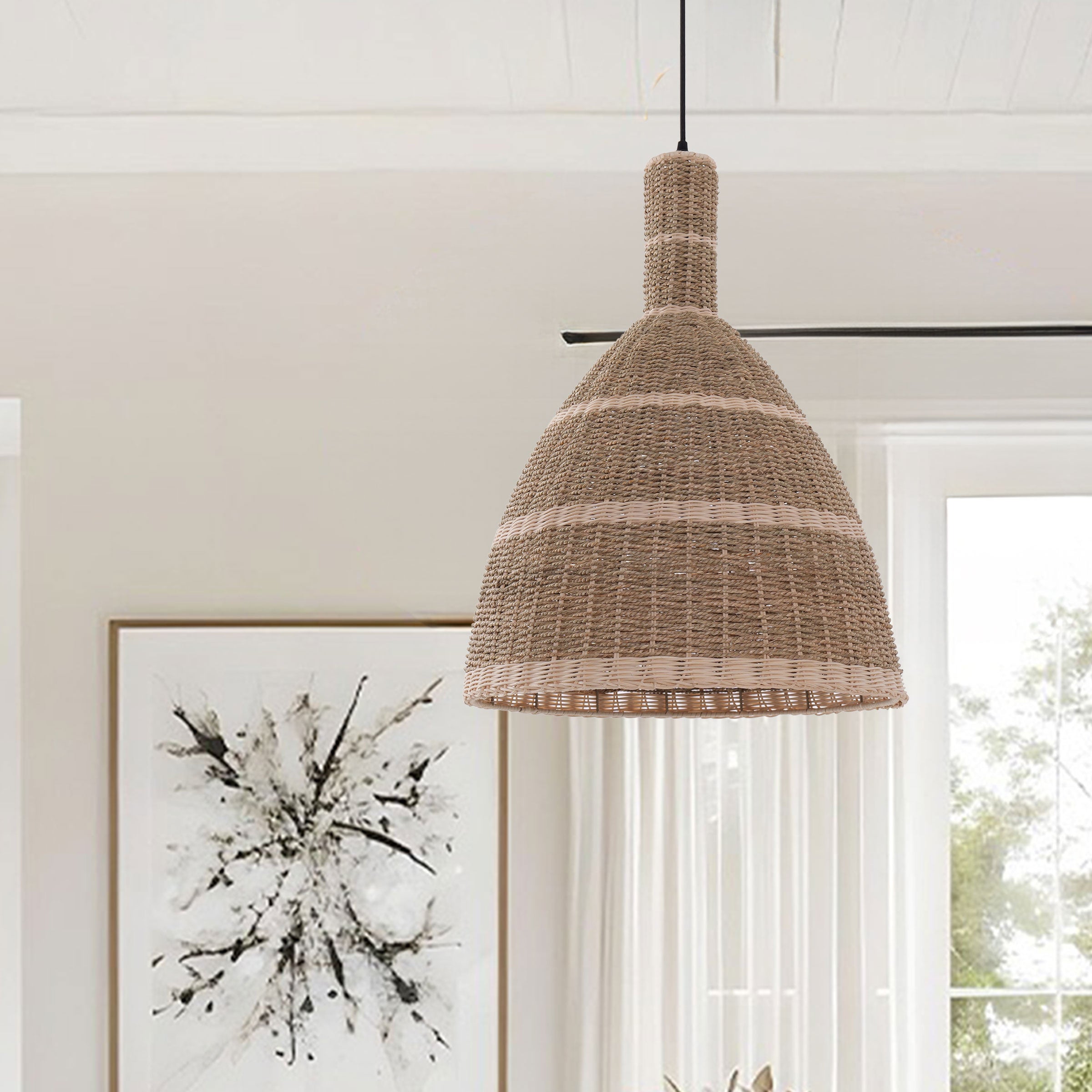 Natural Woven Grass Dome Pendant Light for Cozy Interiors
