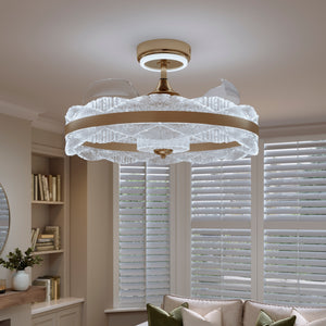 Cool white acrylic fan light close-up in living room