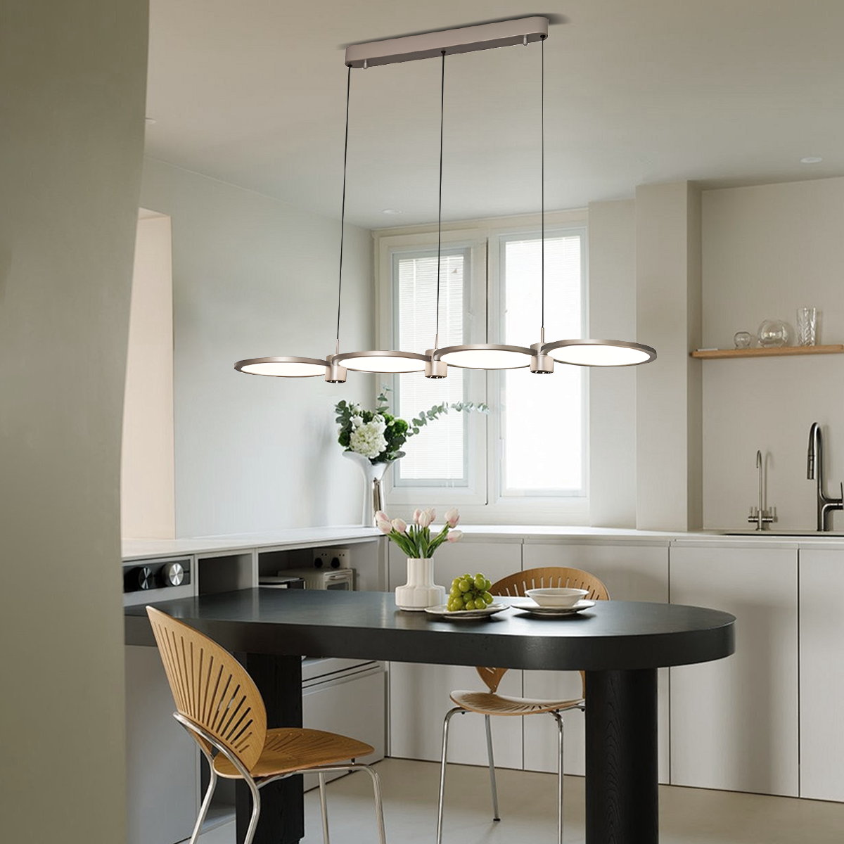 Silver Linear Pendant Light with Full Spectrum Acrylic Shades