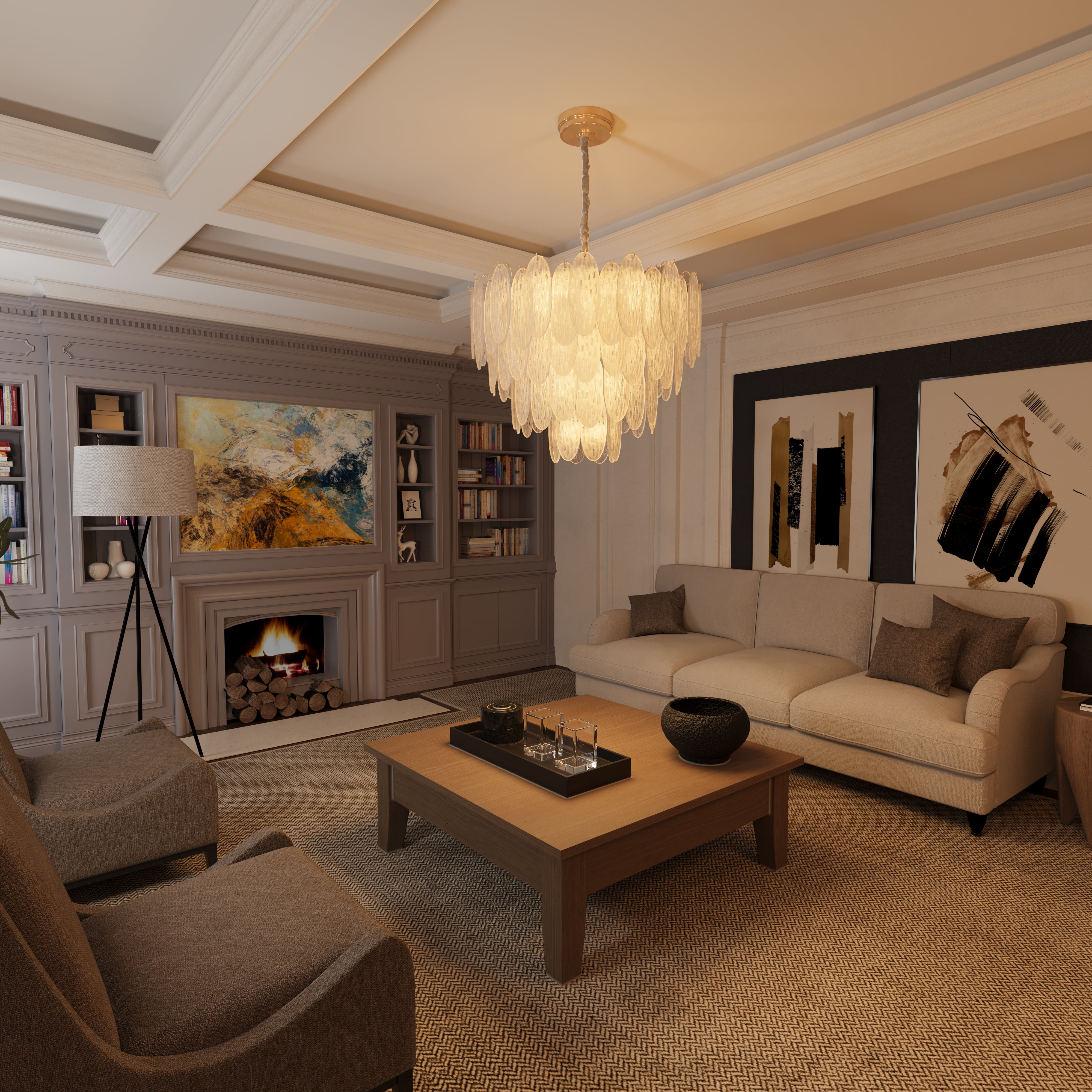 Arvia-Elegant Layered Champagne Gold Glass Pendant Lights