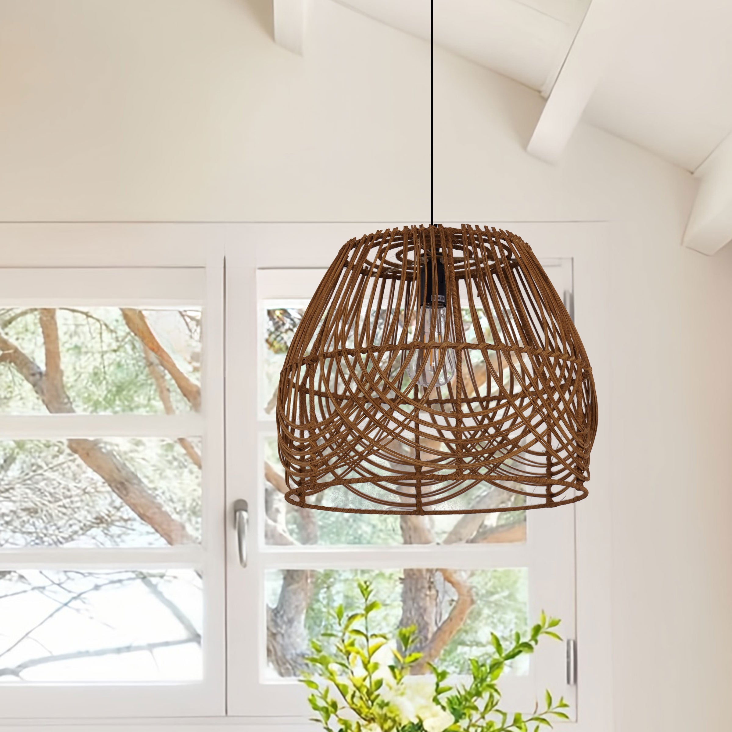Rustic Woven Rattan Pendant Light for Living Spaces