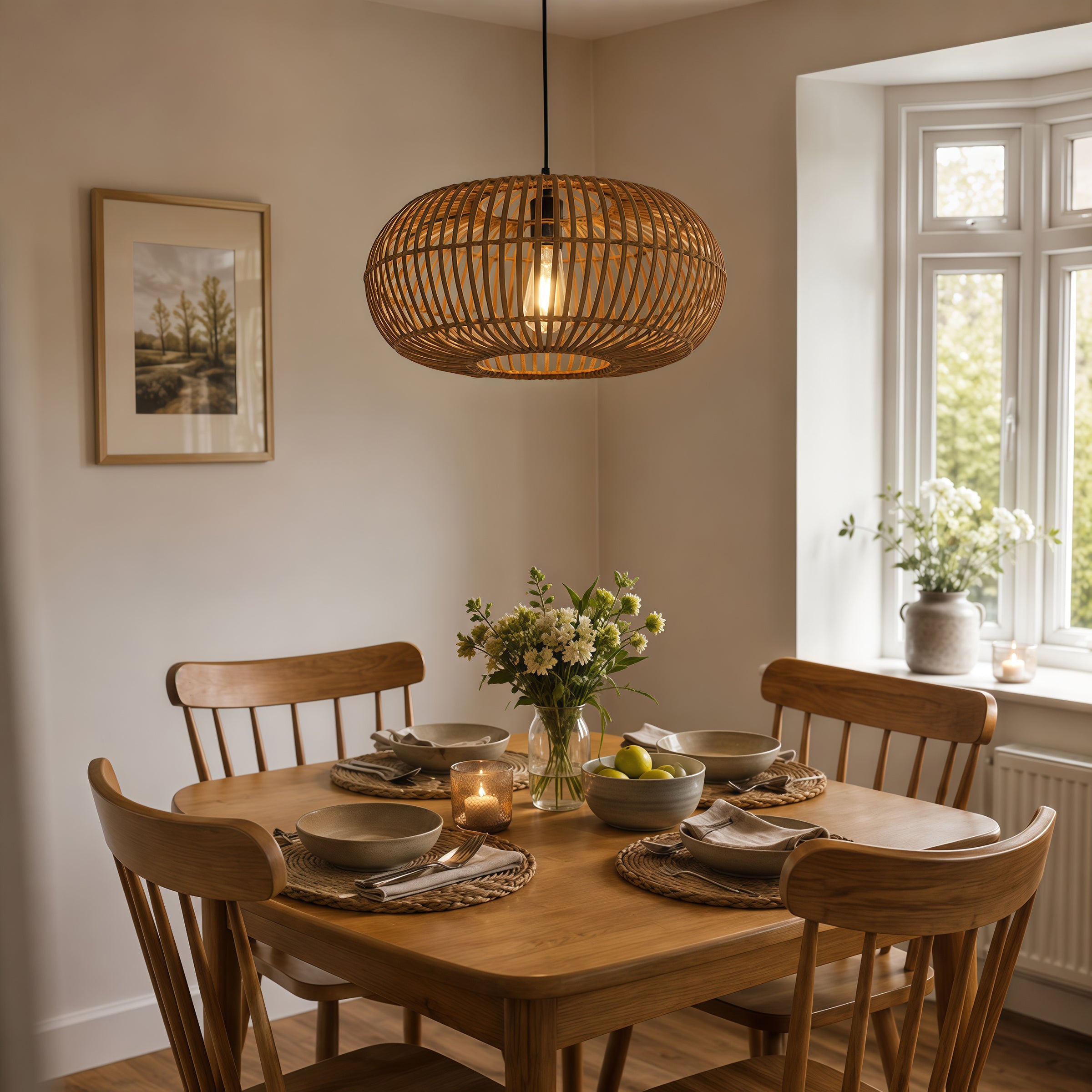 Natural Bamboo Woven Round Pendant for Warm Kitchen Pendant Lighting