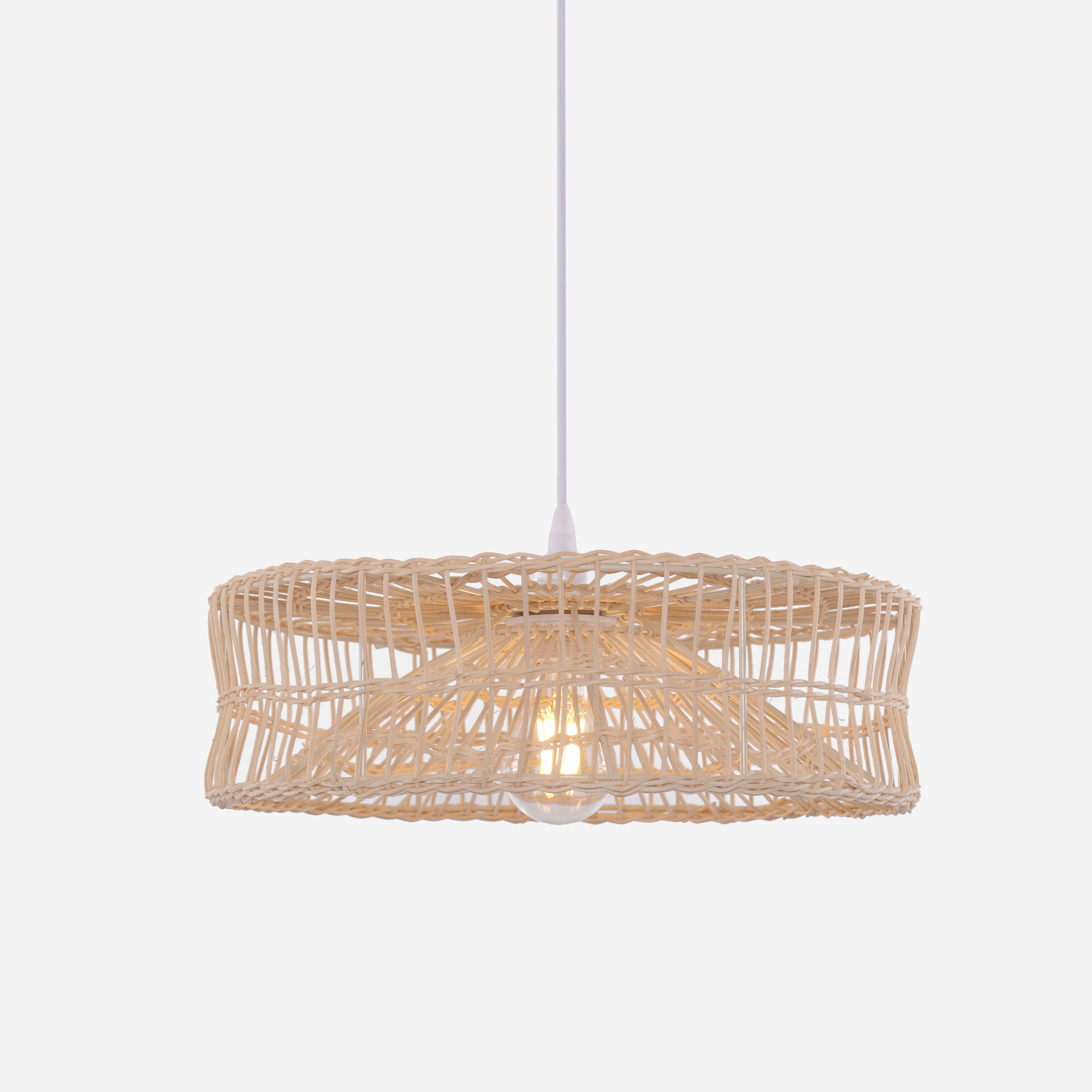 Shallow Rattan Pendant Light for Kitchen Island Dining Area or Reading Corner