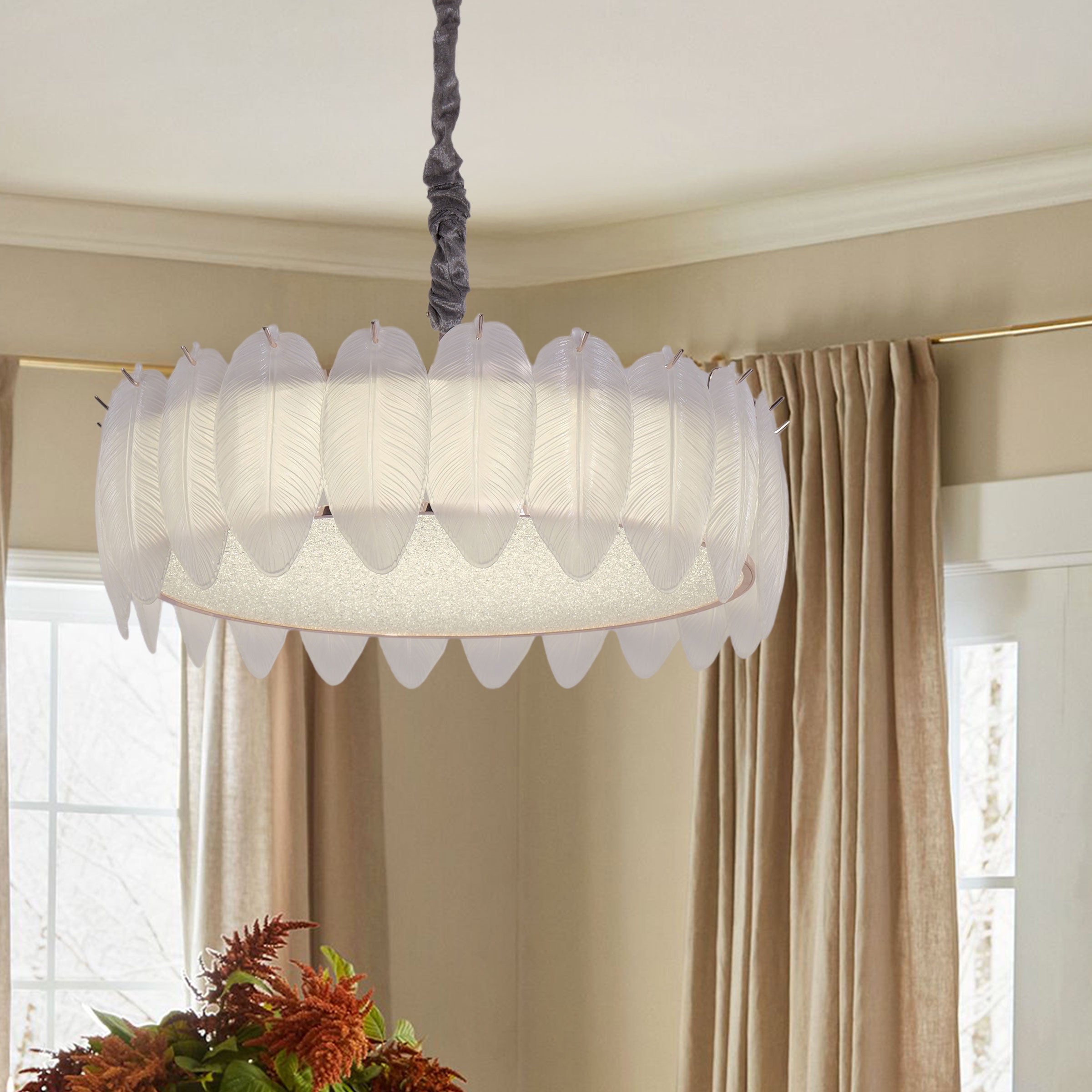 Modern Glass Feather-Inspired Dimmable Pendant Light