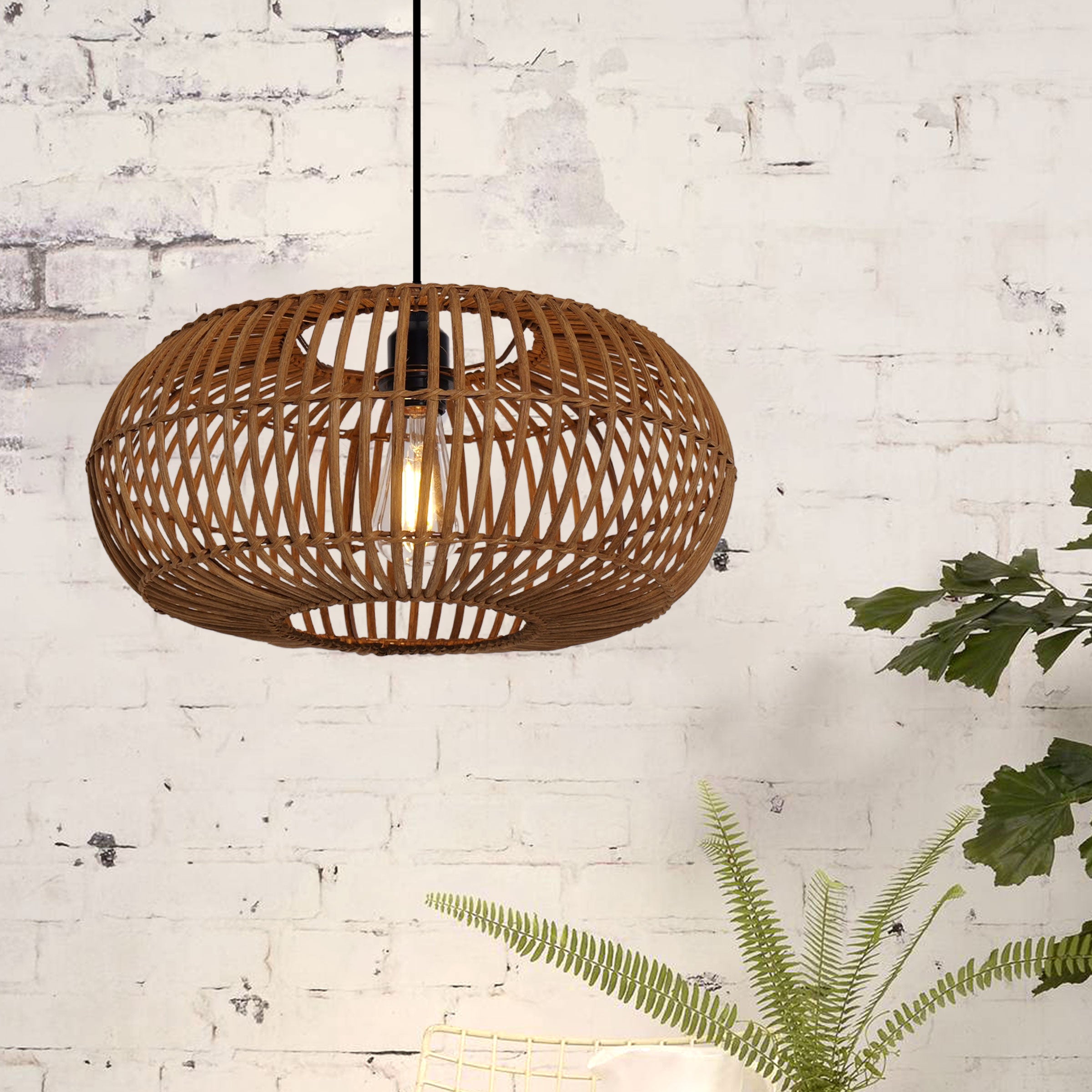 Natural Bamboo Woven Round Pendant for Warm Kitchen Pendant Lighting
