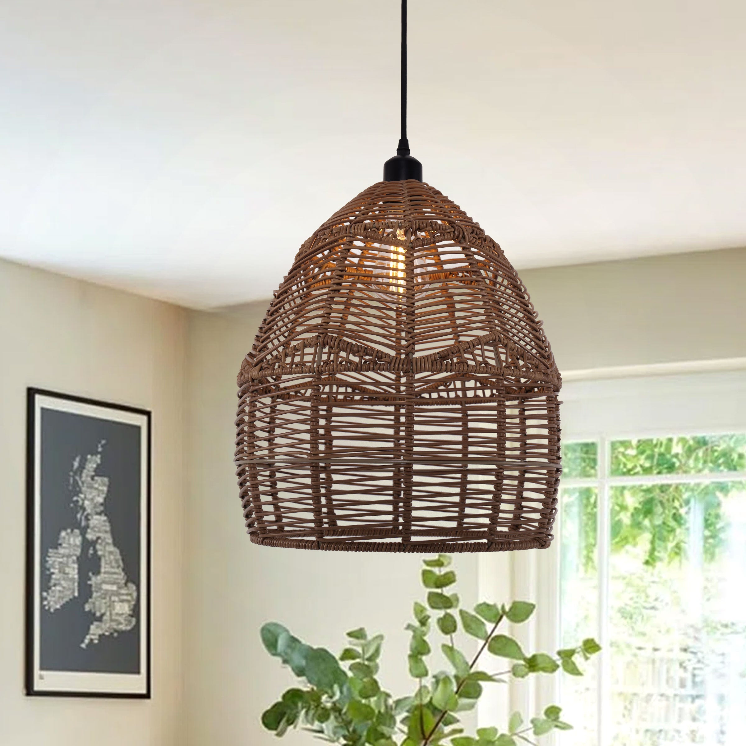 Bohemian Woven Rattan and Iron Pendant Light for Living Spaces