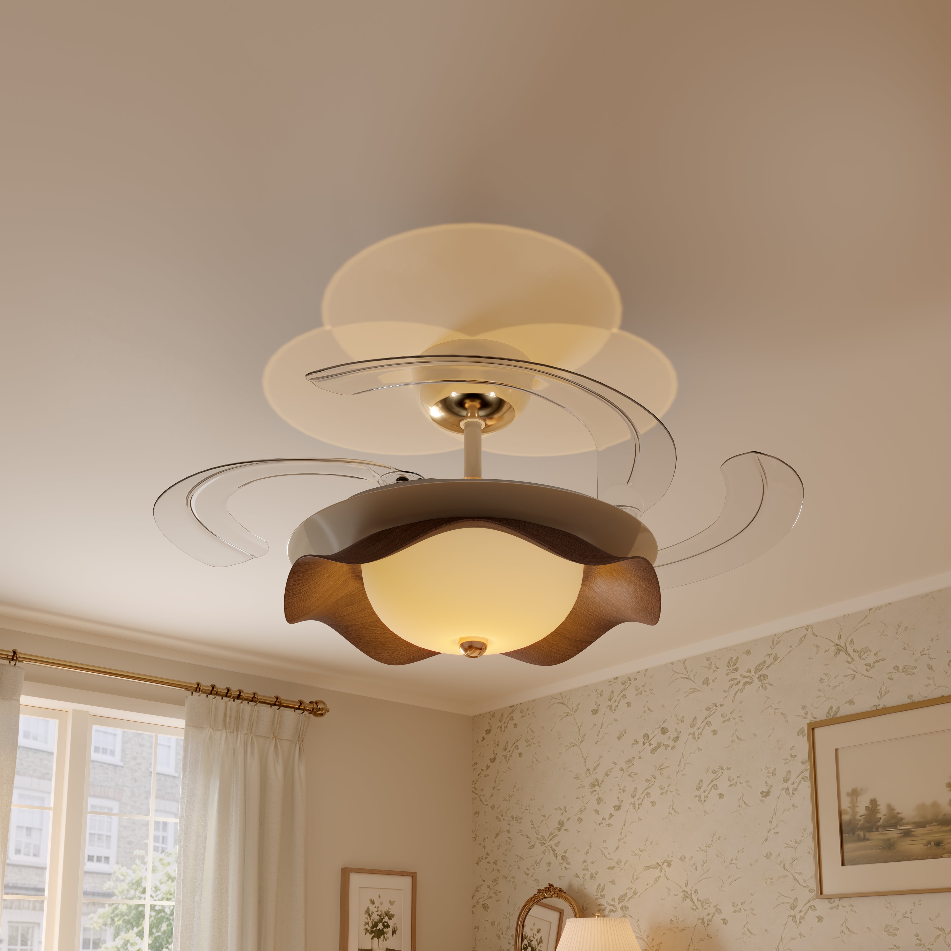 42 inch ceiling fan with dimmable LED light installed in a living room