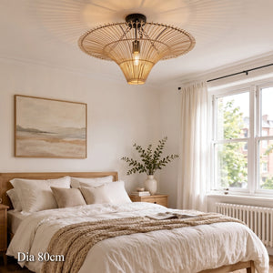 80cm handwoven rattan ceiling light adding warm texture above a bedroom