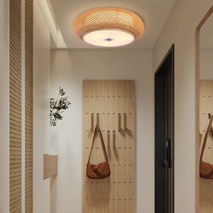 bamboo ceiling light in a narrow entry hallway