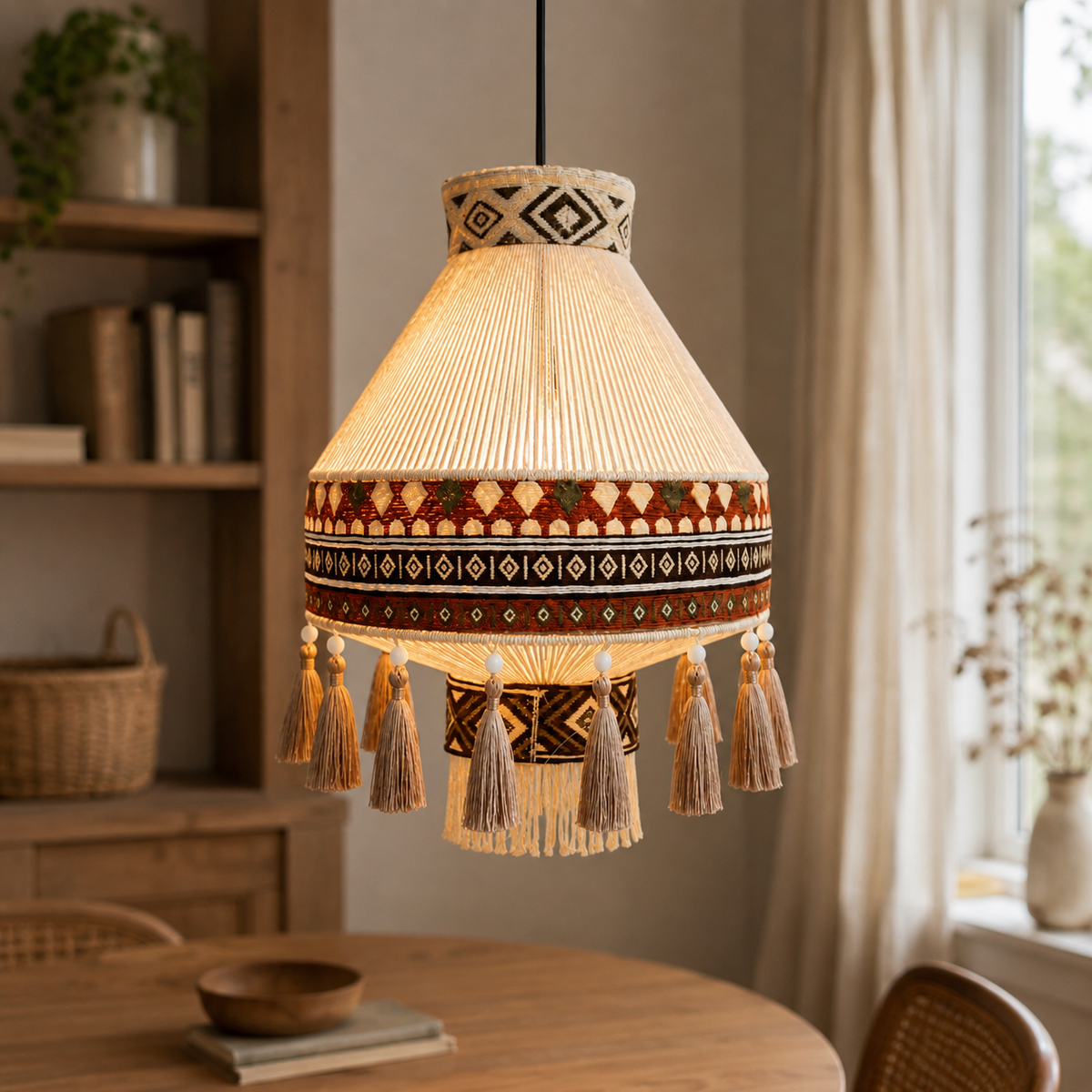 Bohemian Tassel Ceiling Light with Fringe, Detachable Design, Ethnic Style