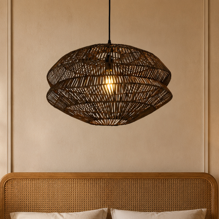 Eco-Friendly Handwoven Rustic Farmhouse Rattan Pendant Light