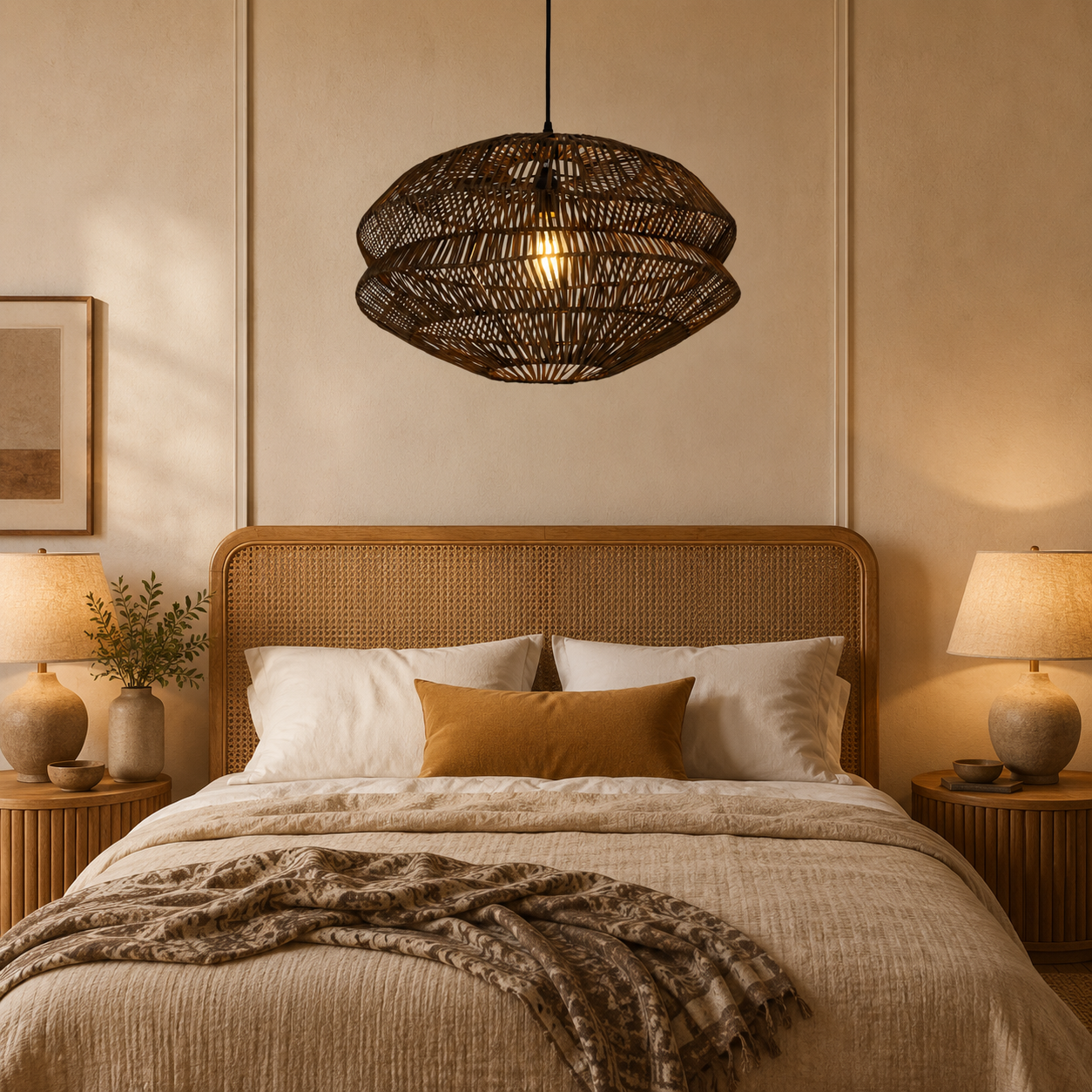 Eco-Friendly Handwoven Rustic Farmhouse Rattan Pendant Light