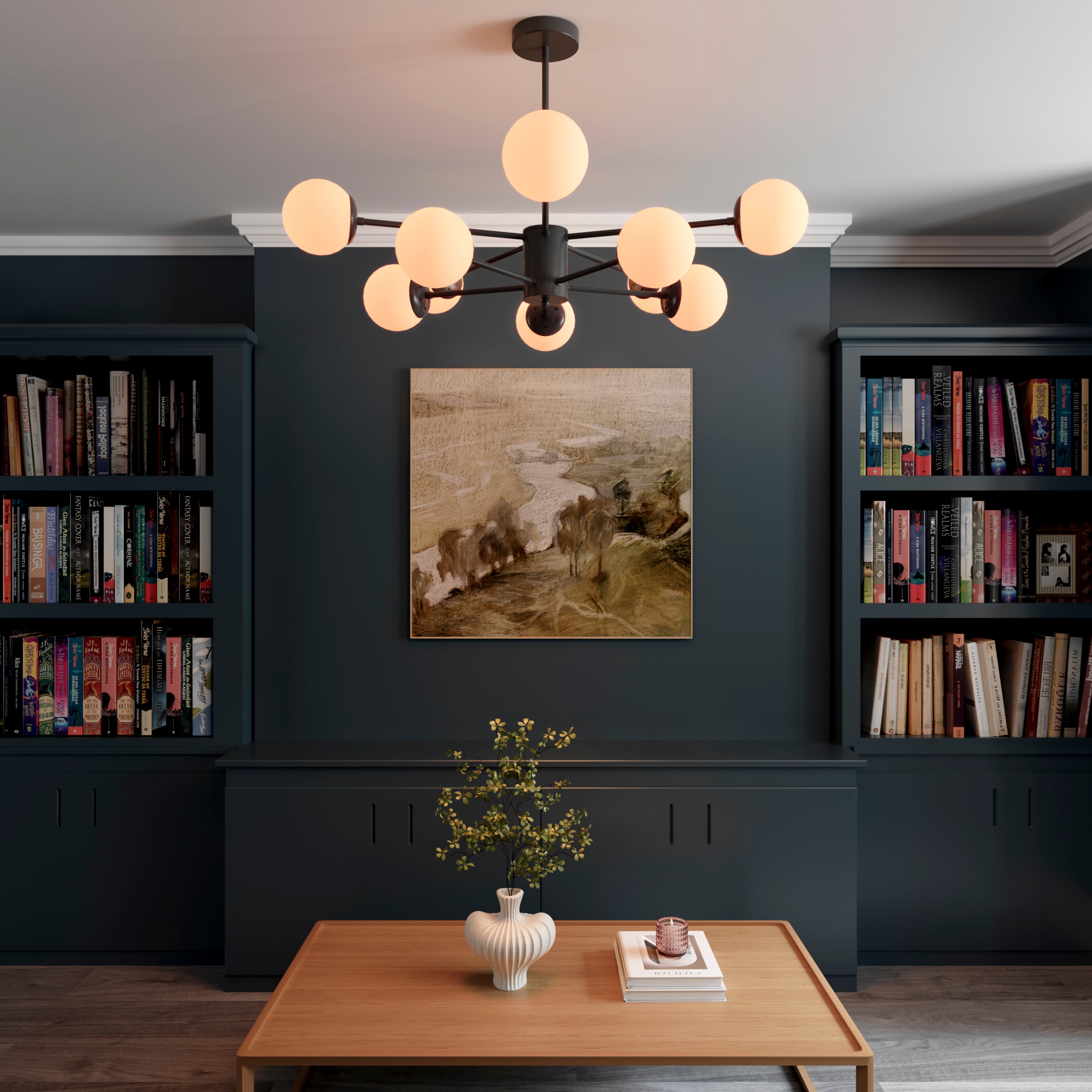 Cumulus - Modern Metal Chandelier Tubular Design Chandelier with LED White Shade