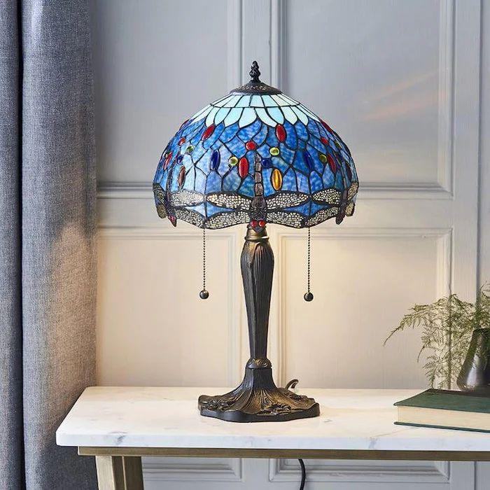 Tiffany Table Lamp | Handcrafted Stained Glass Dragonfly Series