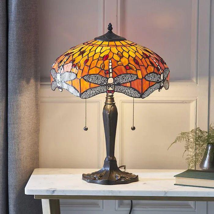 Tiffany Table Lamp | Handcrafted Stained Glass Dragonfly Series