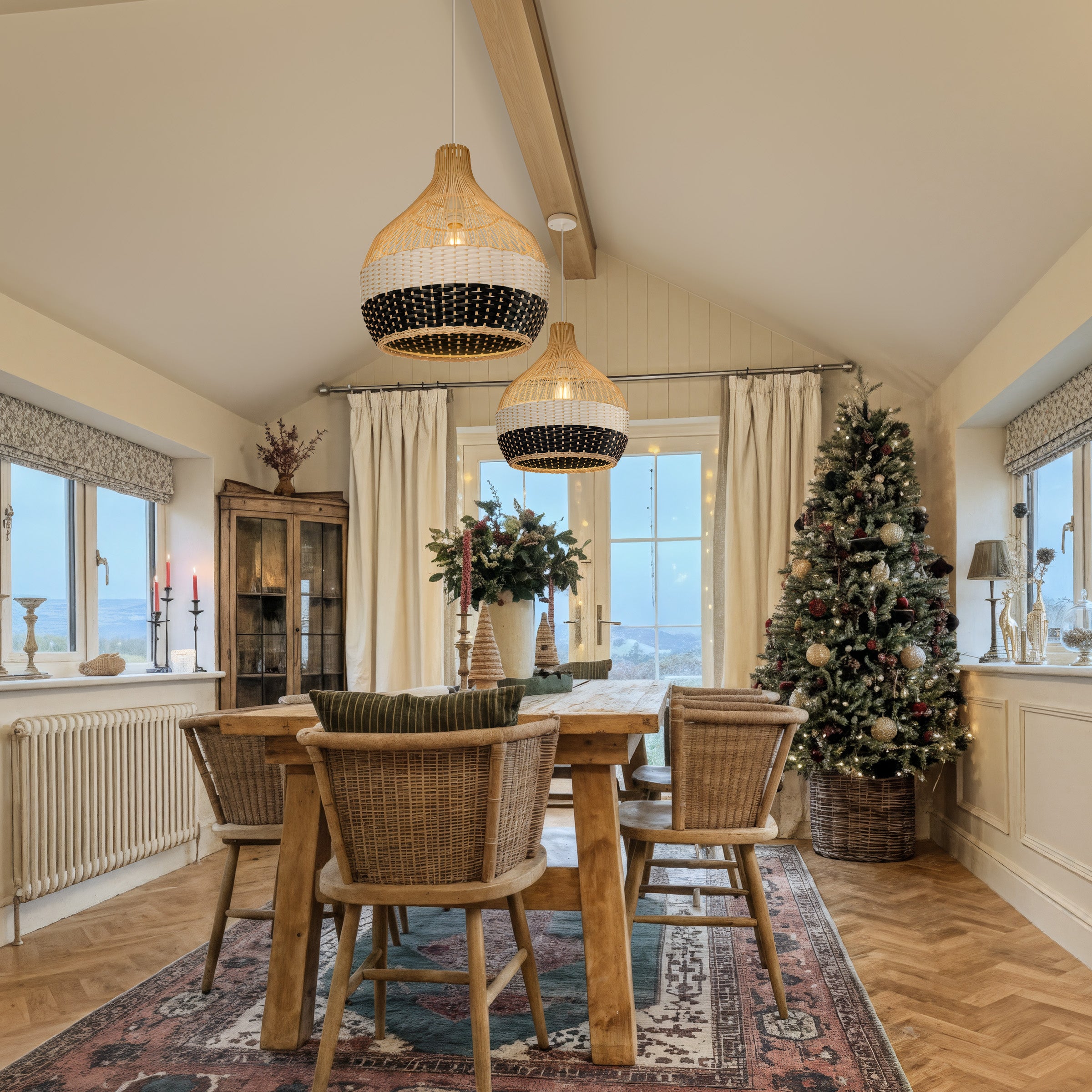 Dewlight-Black & White Rattan Pendant Lighting | Farmhouse Kitchen Island Light