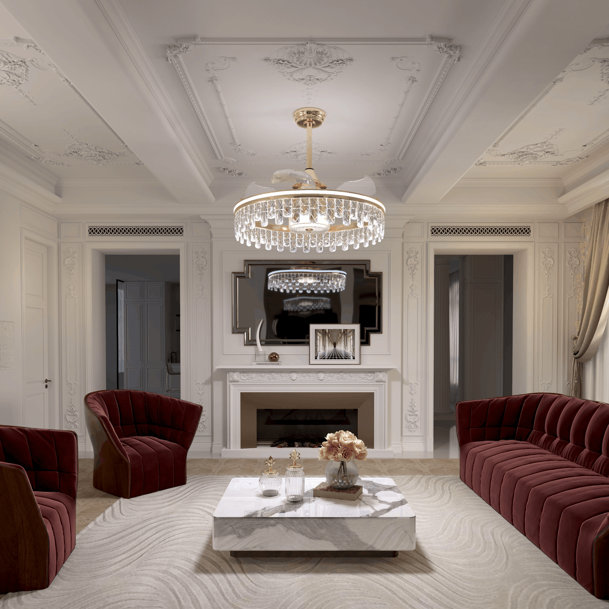 Ceiling Fan with Light | Gold Crystal Design & Adjustable Color Temperature