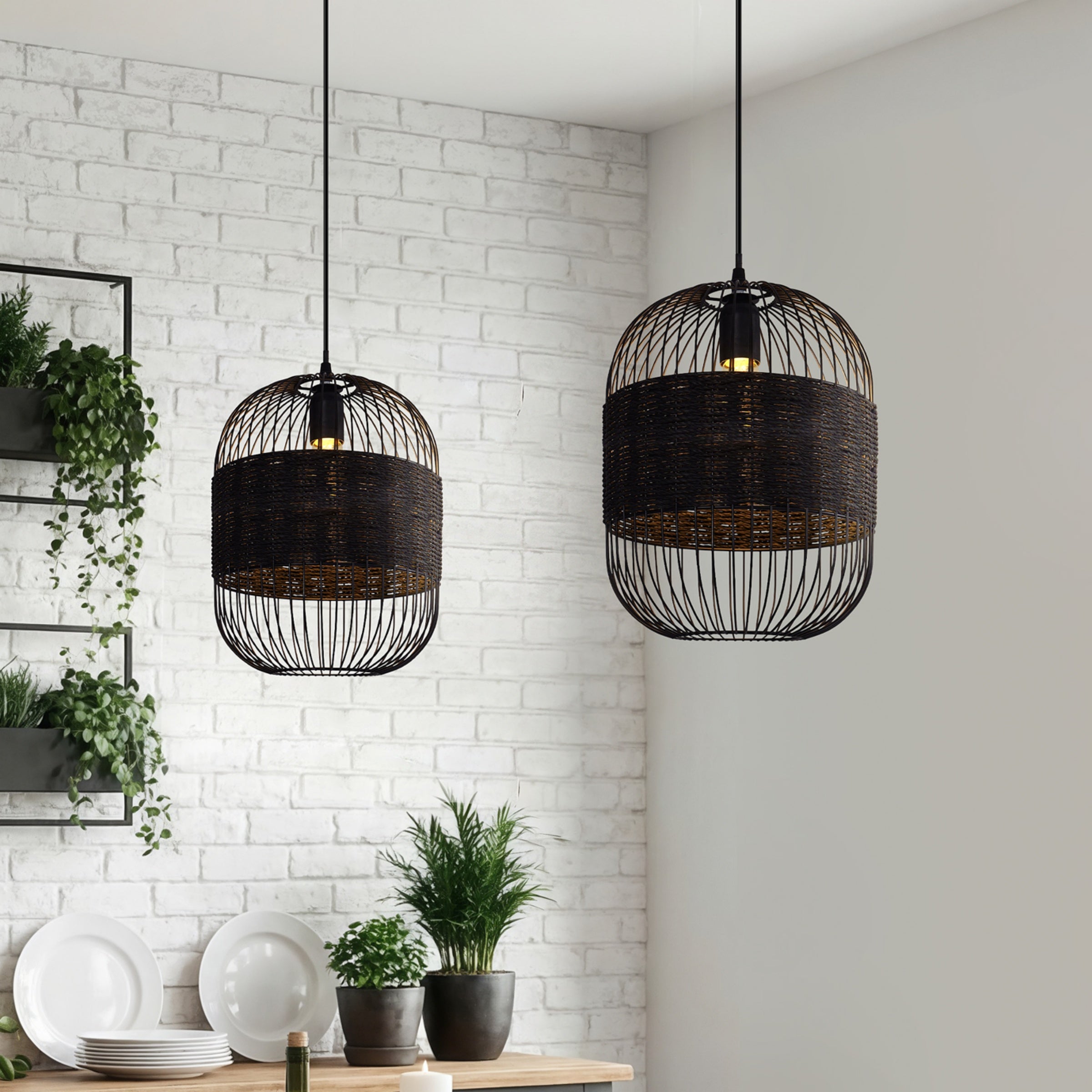 Glyph-Industrial Black Pendant Light for Kitchen & Dining Room
