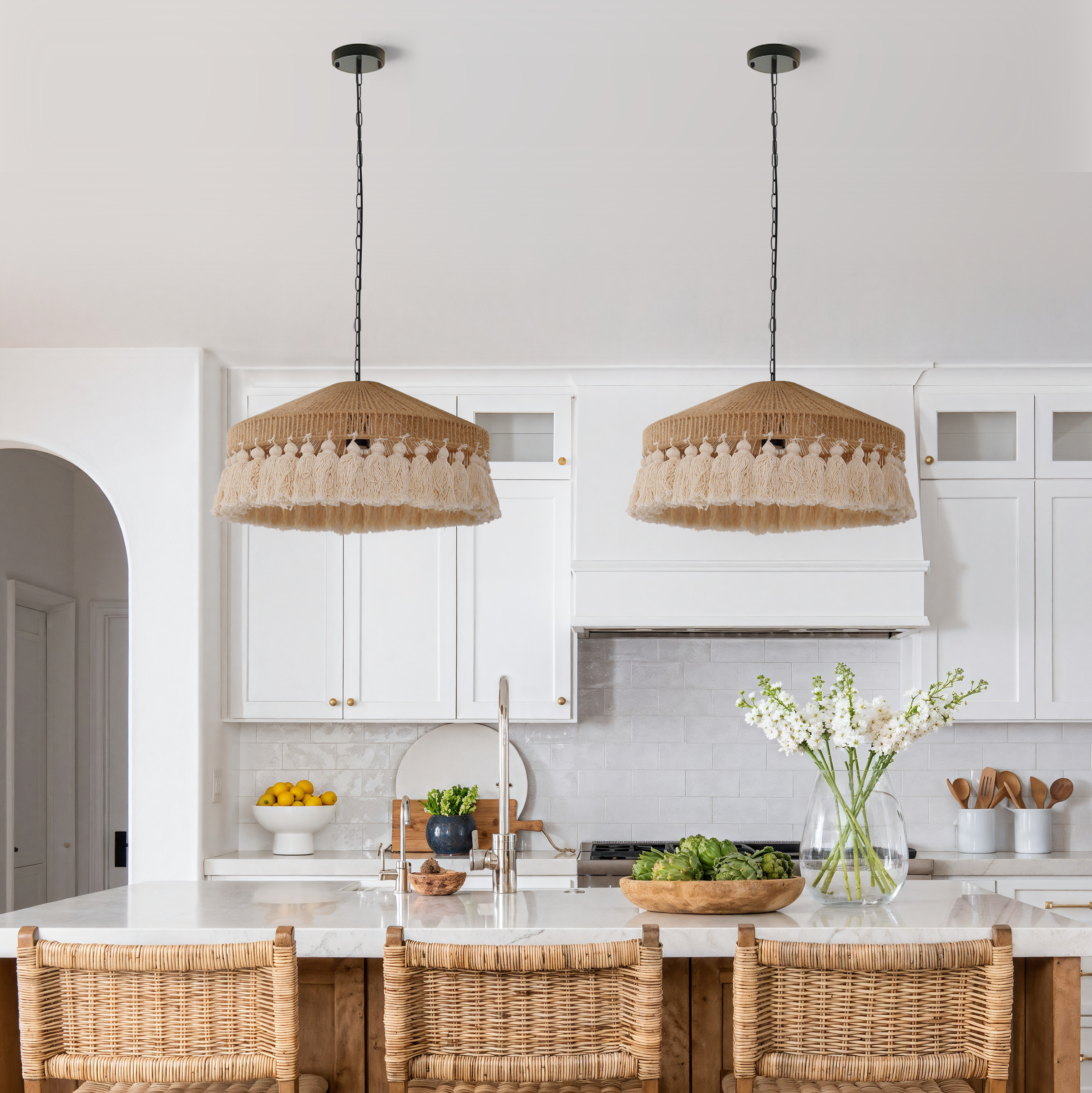 Bohemian Style Handcrafted Woven Hemp Rope Hanging Pendant Lights