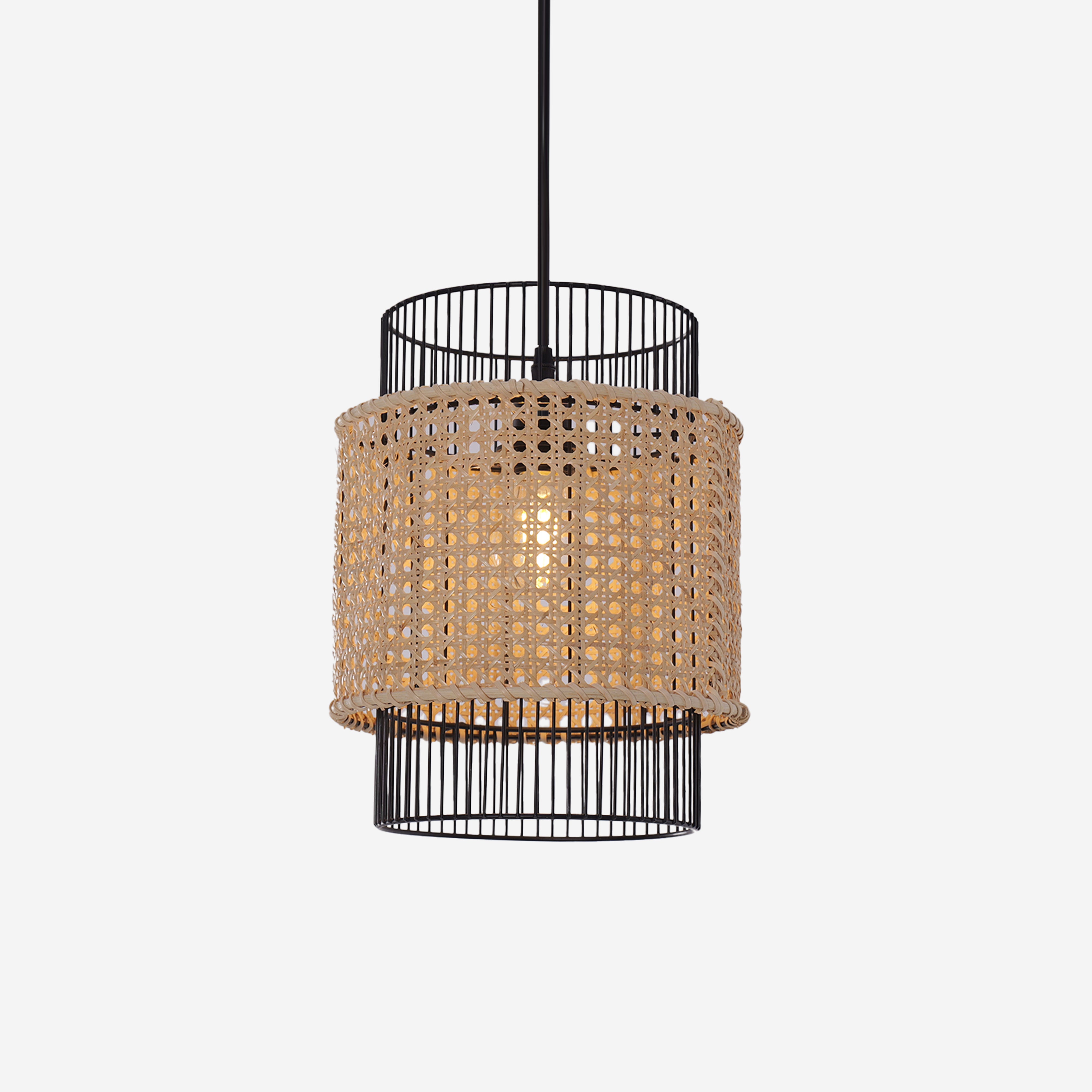 Elegant Black Frame with Handwoven Rattan Pendant Light