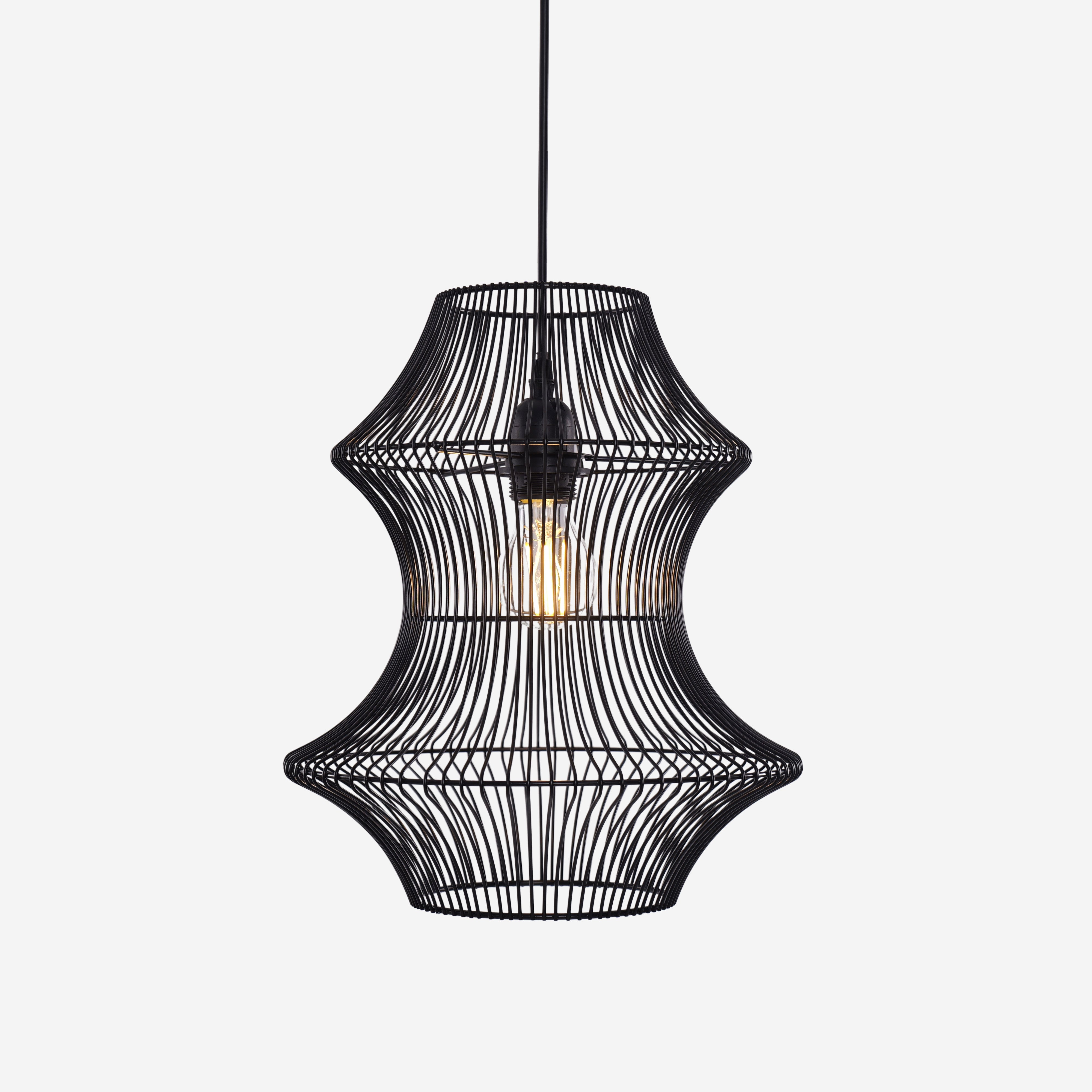 Industrial Black Iron Pendant Light with Hourglass Shape
