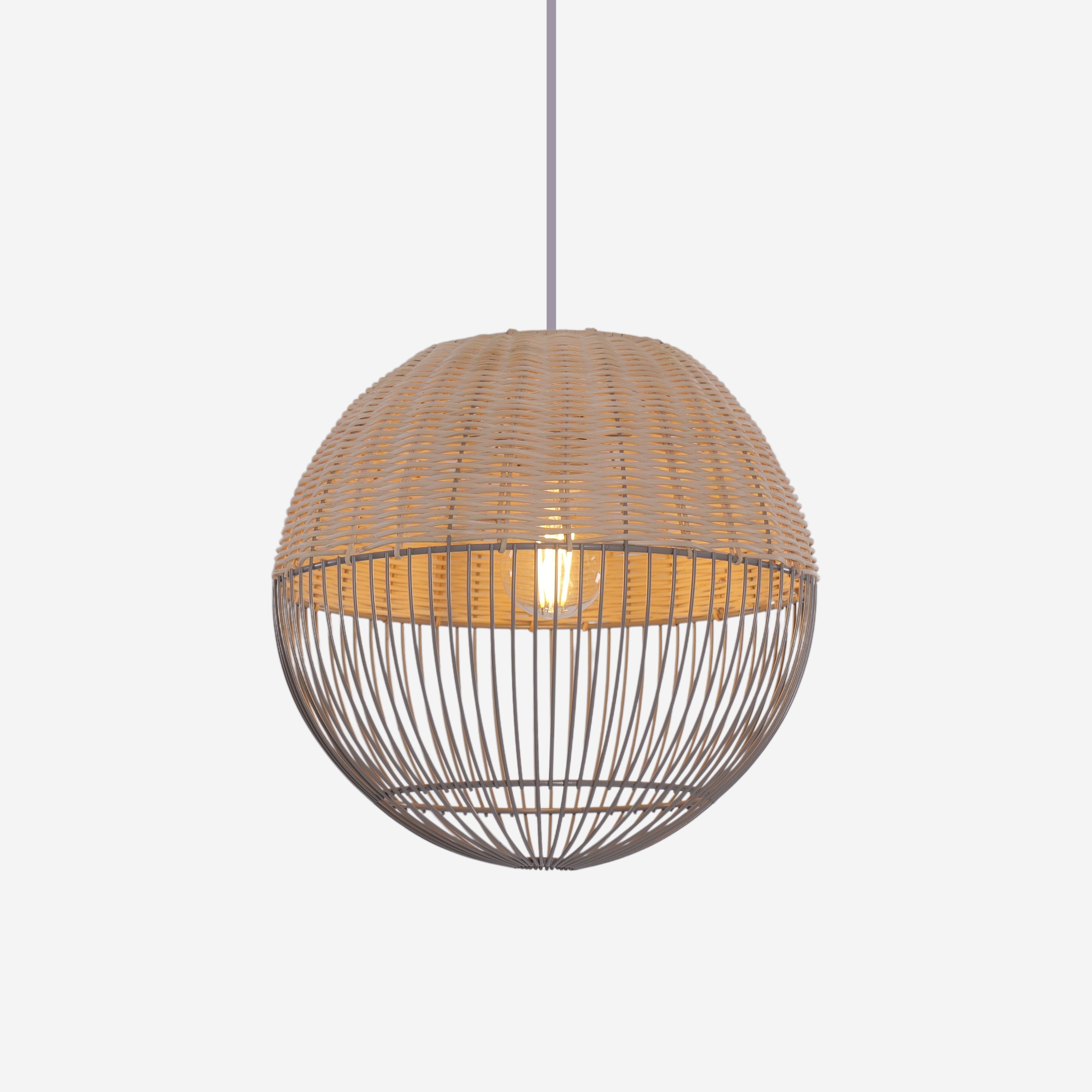 Spherical Rattan and Iron Pendant Light for Living Room