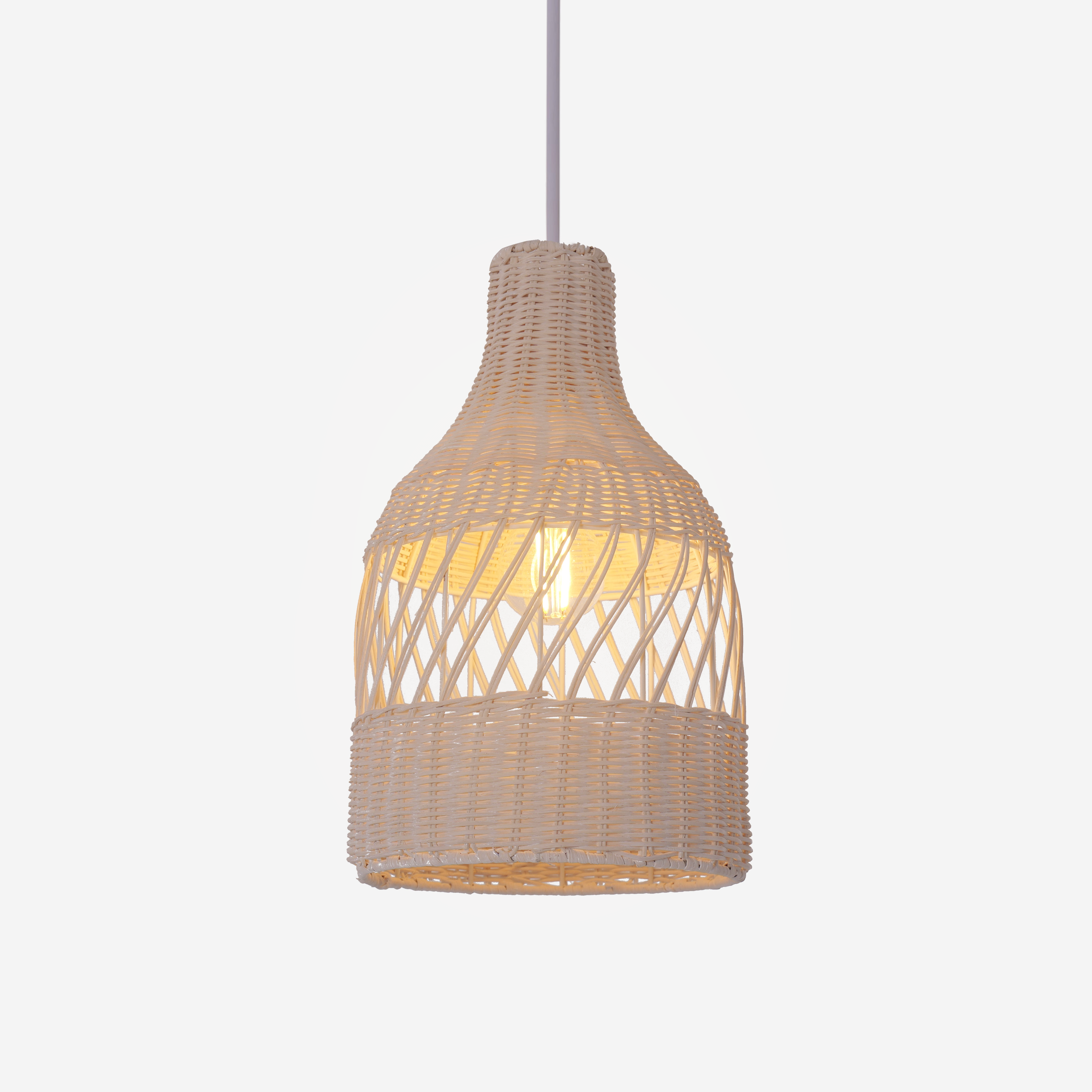 White Spiral Rattan Pendant Light for Kitchen & Dining Room