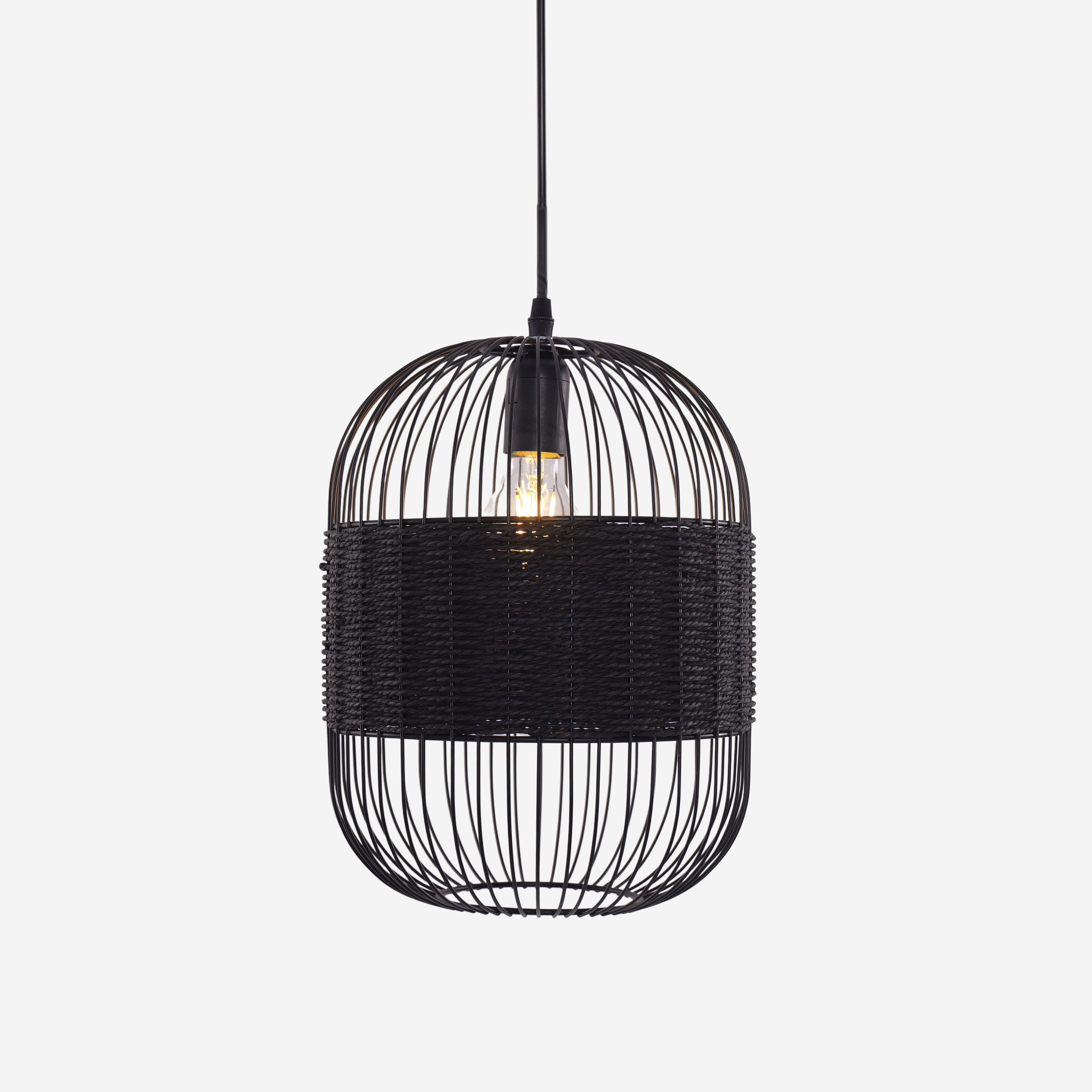 Black Handcrafted Pendant Light Industrial Rattan Design for Home Décor