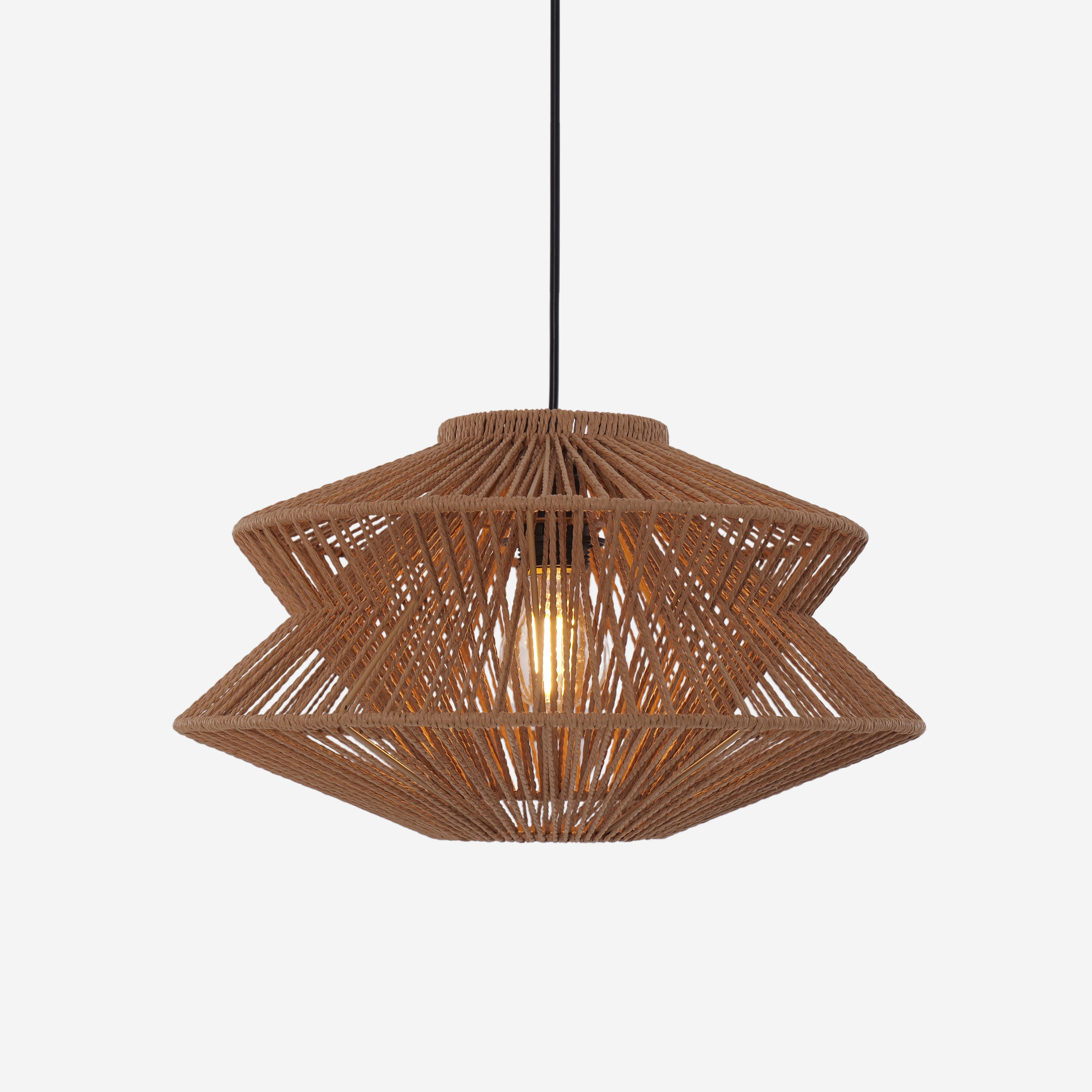 Brown Handwoven Paper Rope Pendant Light with Iron Frame